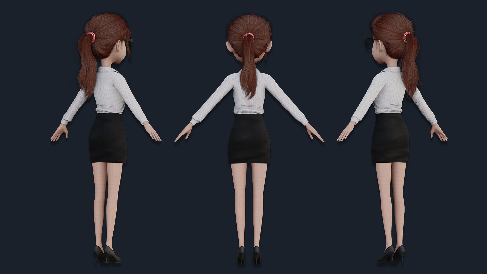 CARTOON WOMAN - SISTER RIGGED  Low-poly 3D model_13