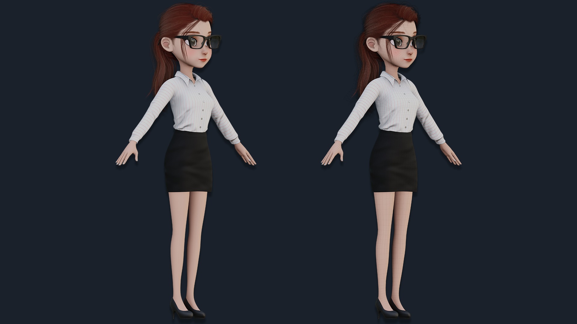 CARTOON WOMAN - SISTER RIGGED  Low-poly 3D model_17