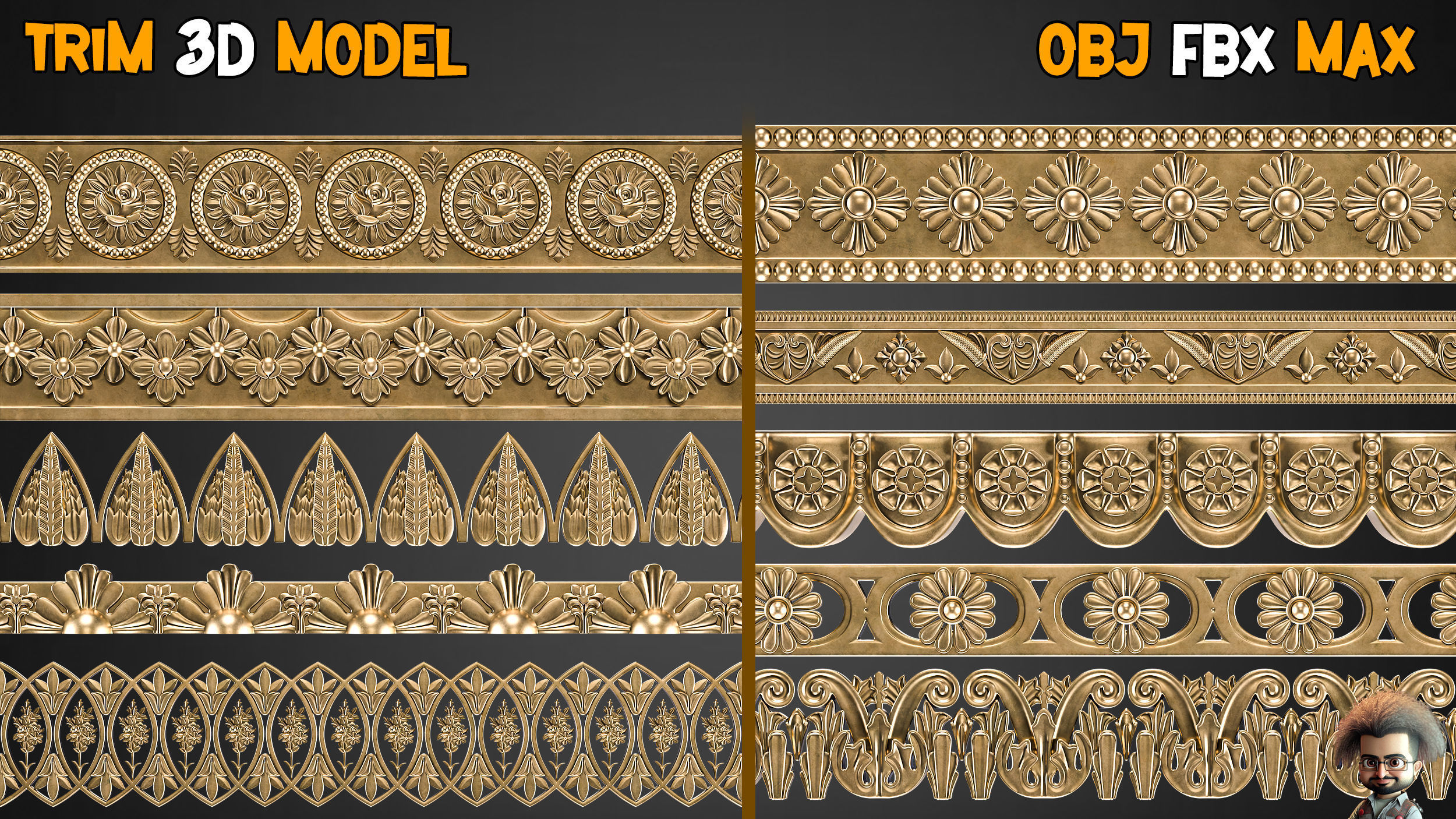 50 Ornaments Trim Brush  Vol 11 Low-poly 3D model_3