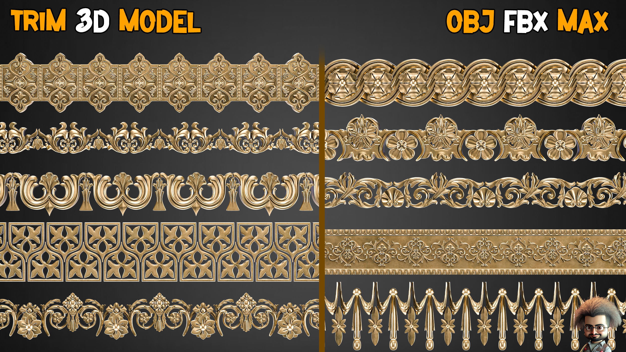 50 Ornaments Trim Brush  Vol 11 Low-poly 3D model_2