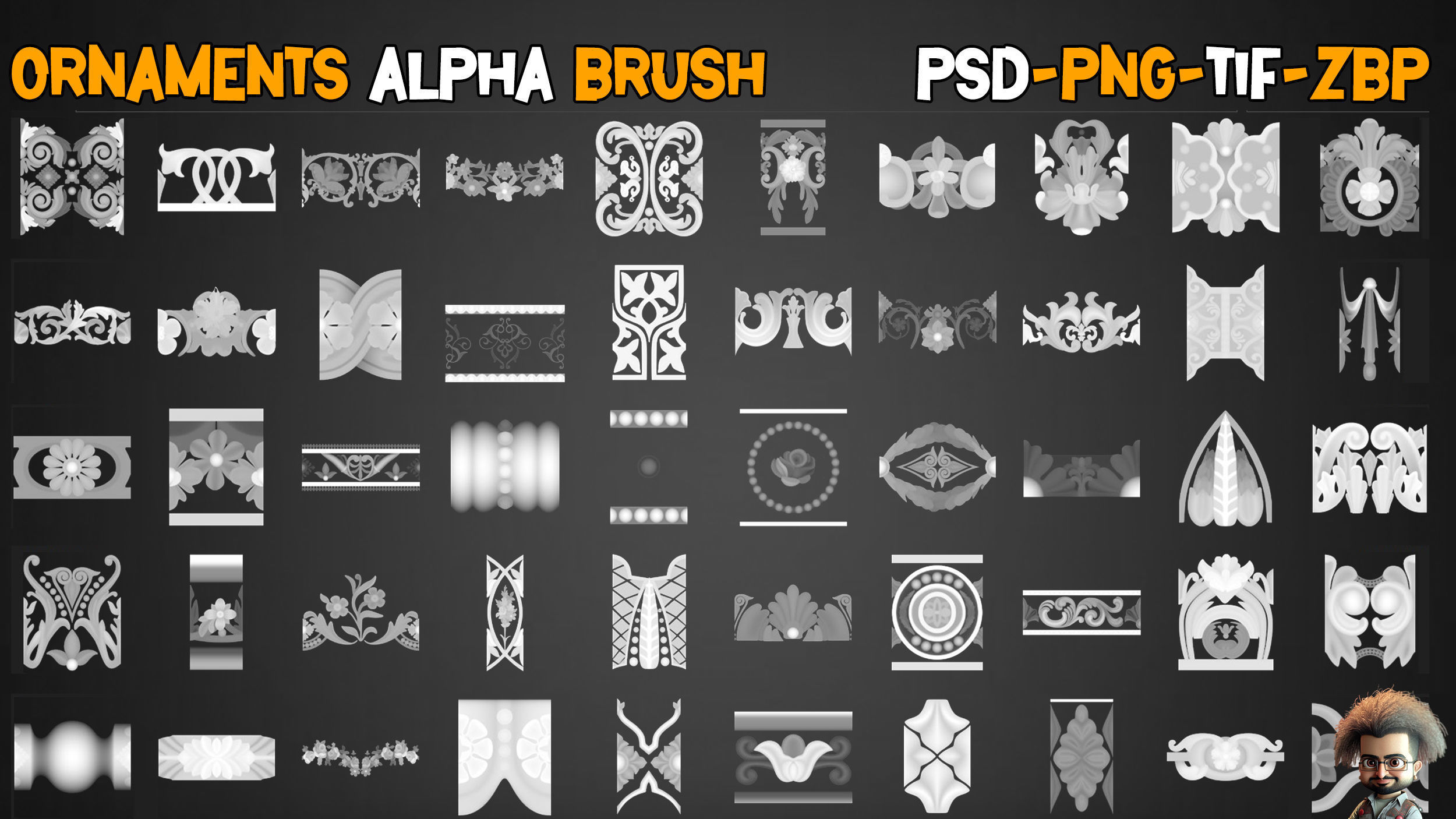 50 Ornaments Trim Brush  Vol 11 Low-poly 3D model_6