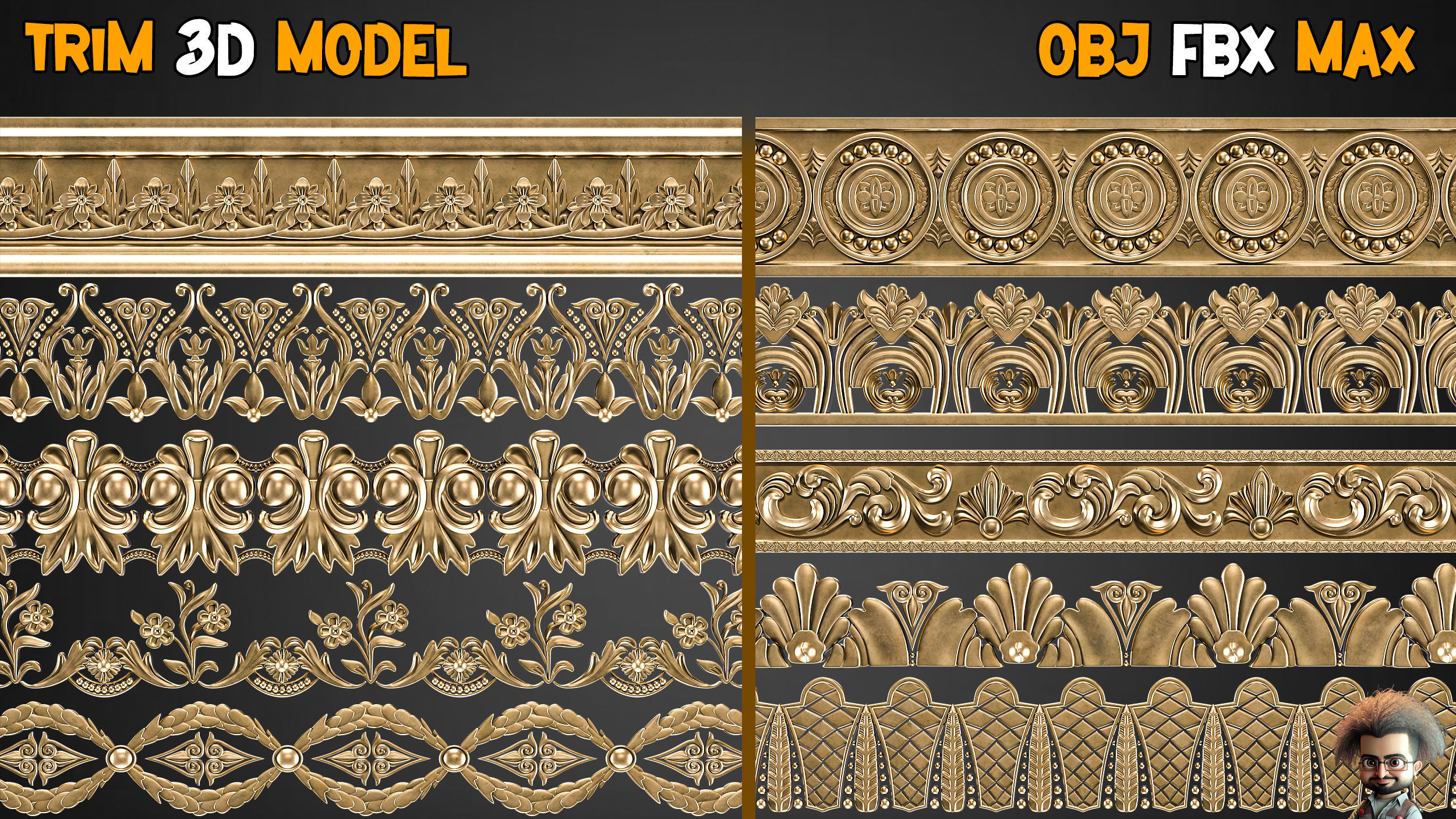 50 Ornaments Trim Brush  Vol 11 Low-poly 3D model_4