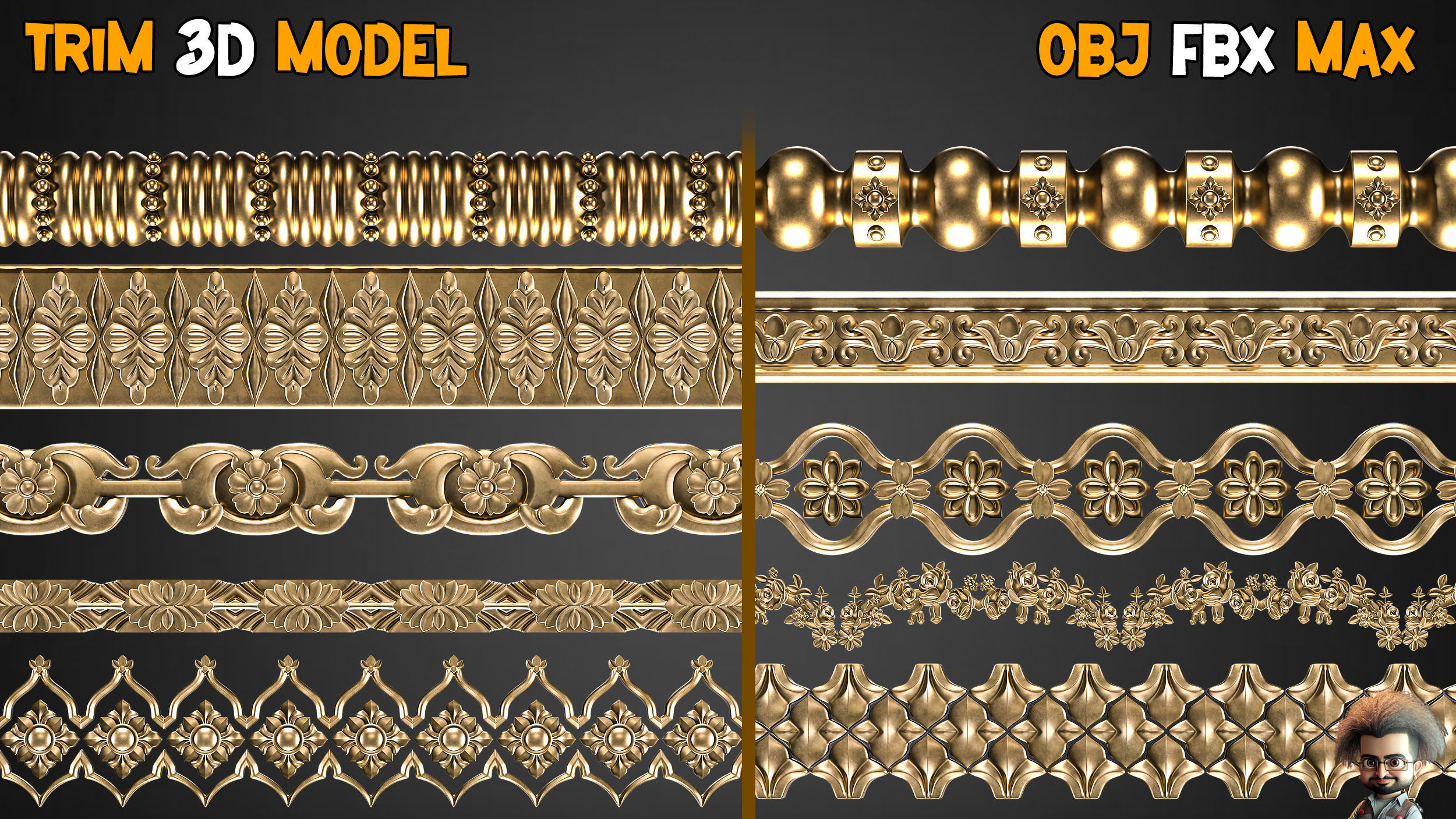 50 Ornaments Trim Brush  Vol 11 Low-poly 3D model_5