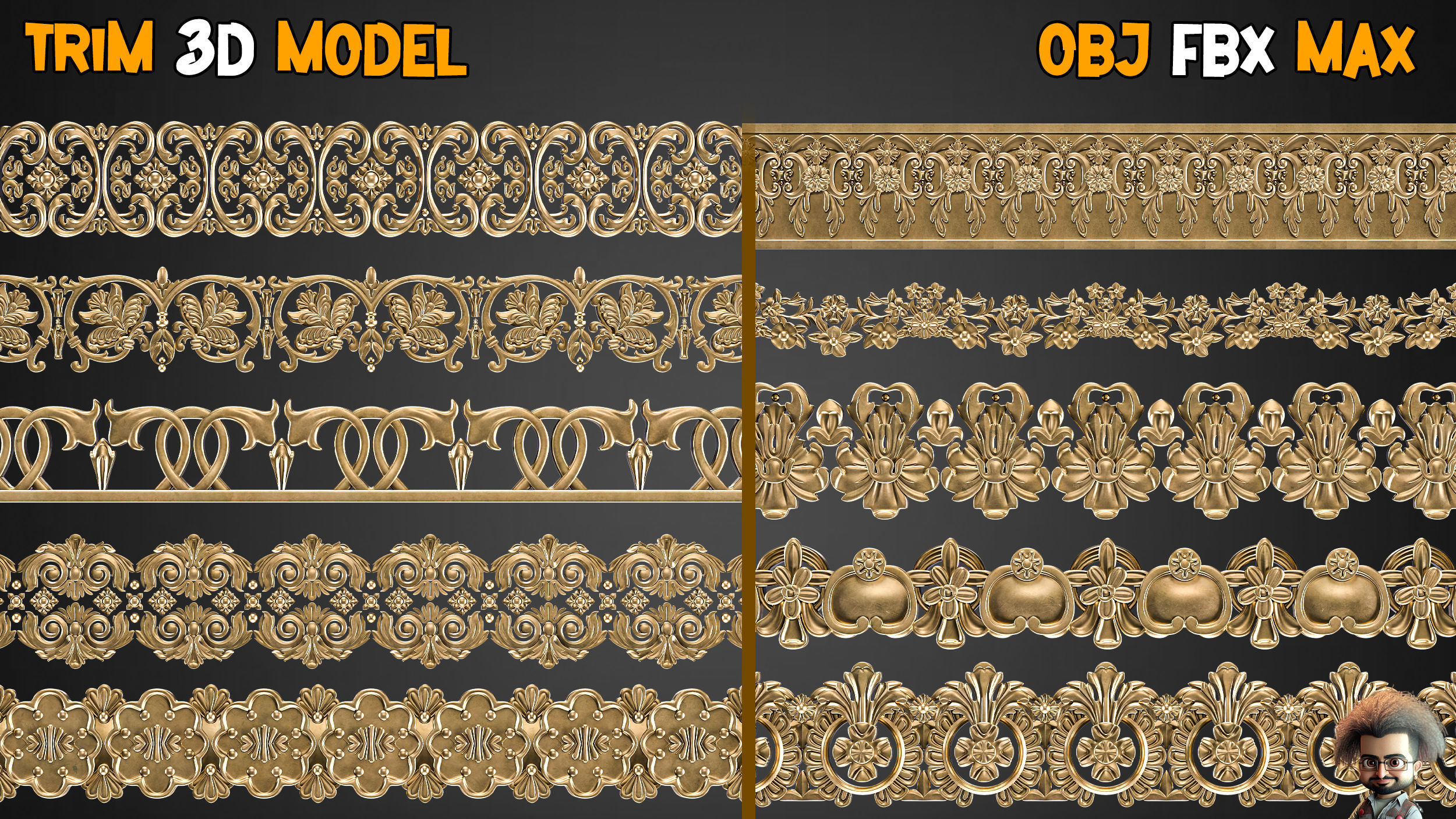 50 Ornaments Trim Brush  Vol 11 Low-poly 3D model_1