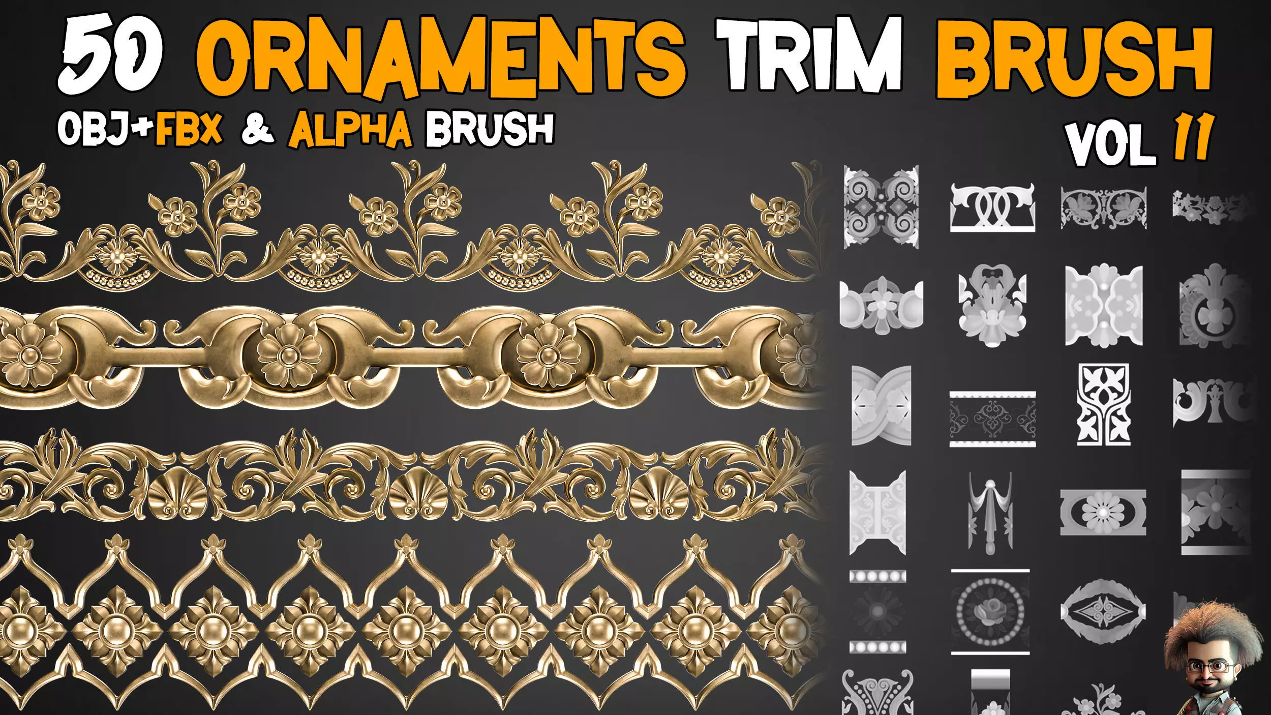 50 Ornaments Trim Brush  Vol 11 Low-poly 3D model_0