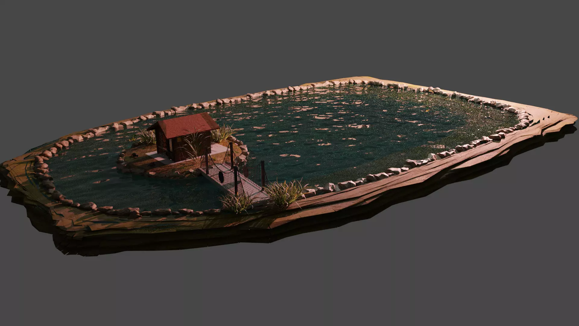 Old house and pond 3D model_0