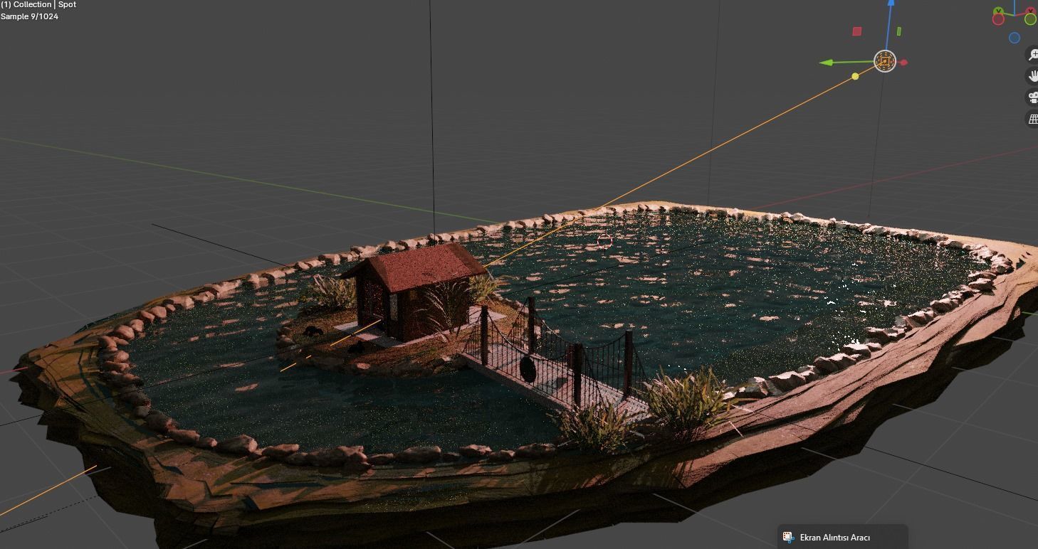 Old house and pond 3D model_1