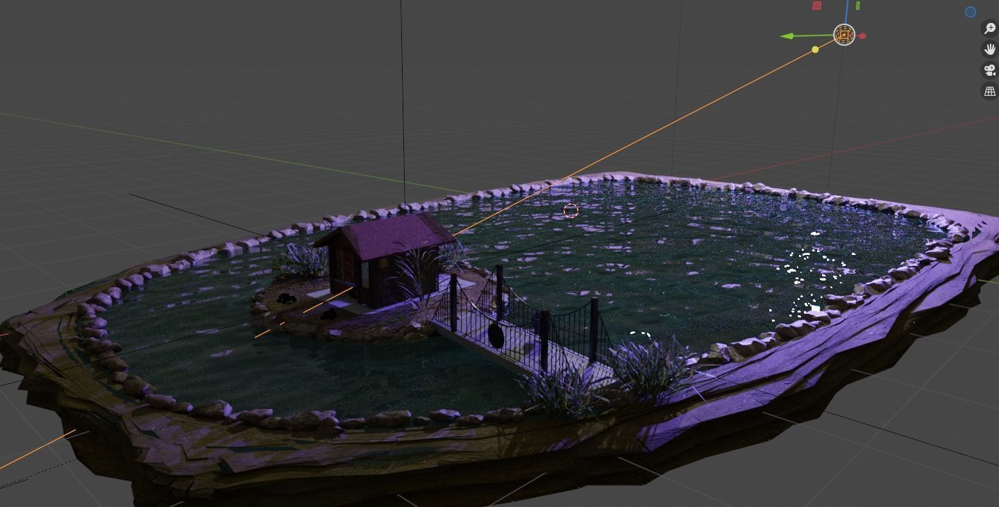 Old house and pond 3D model_2