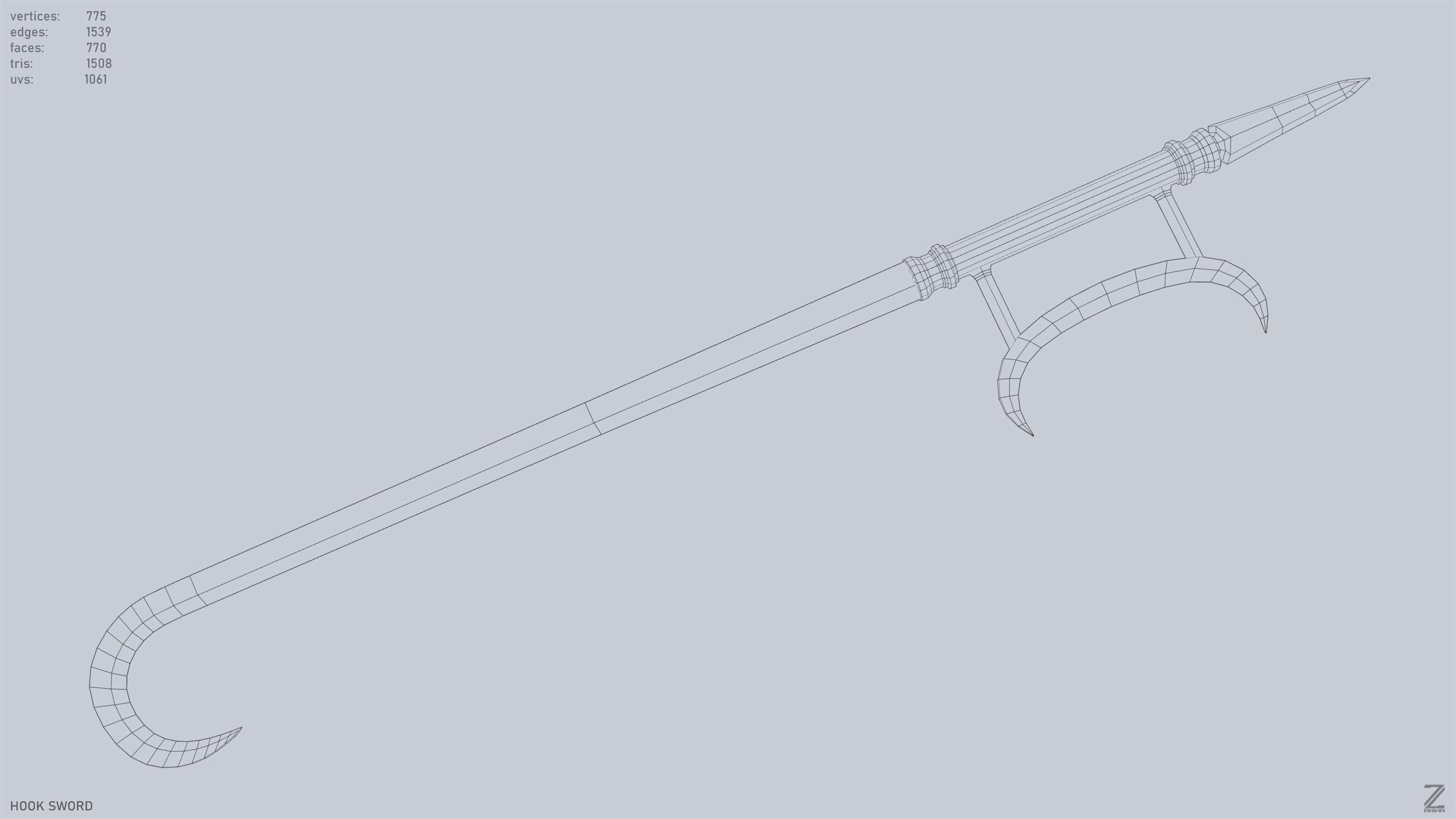 Hook sword Low-poly 3D model_14