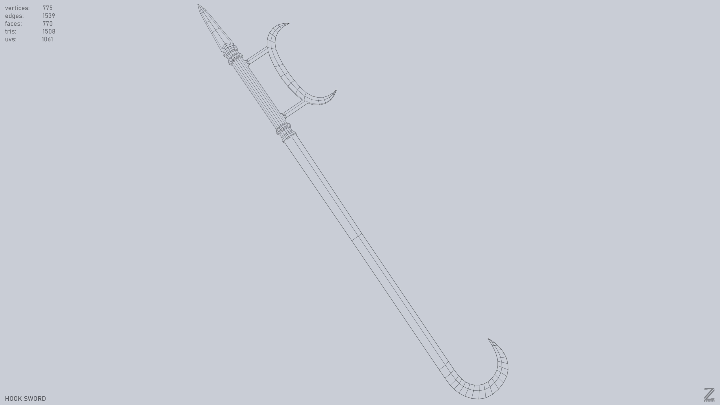 Hook sword Low-poly 3D model_12