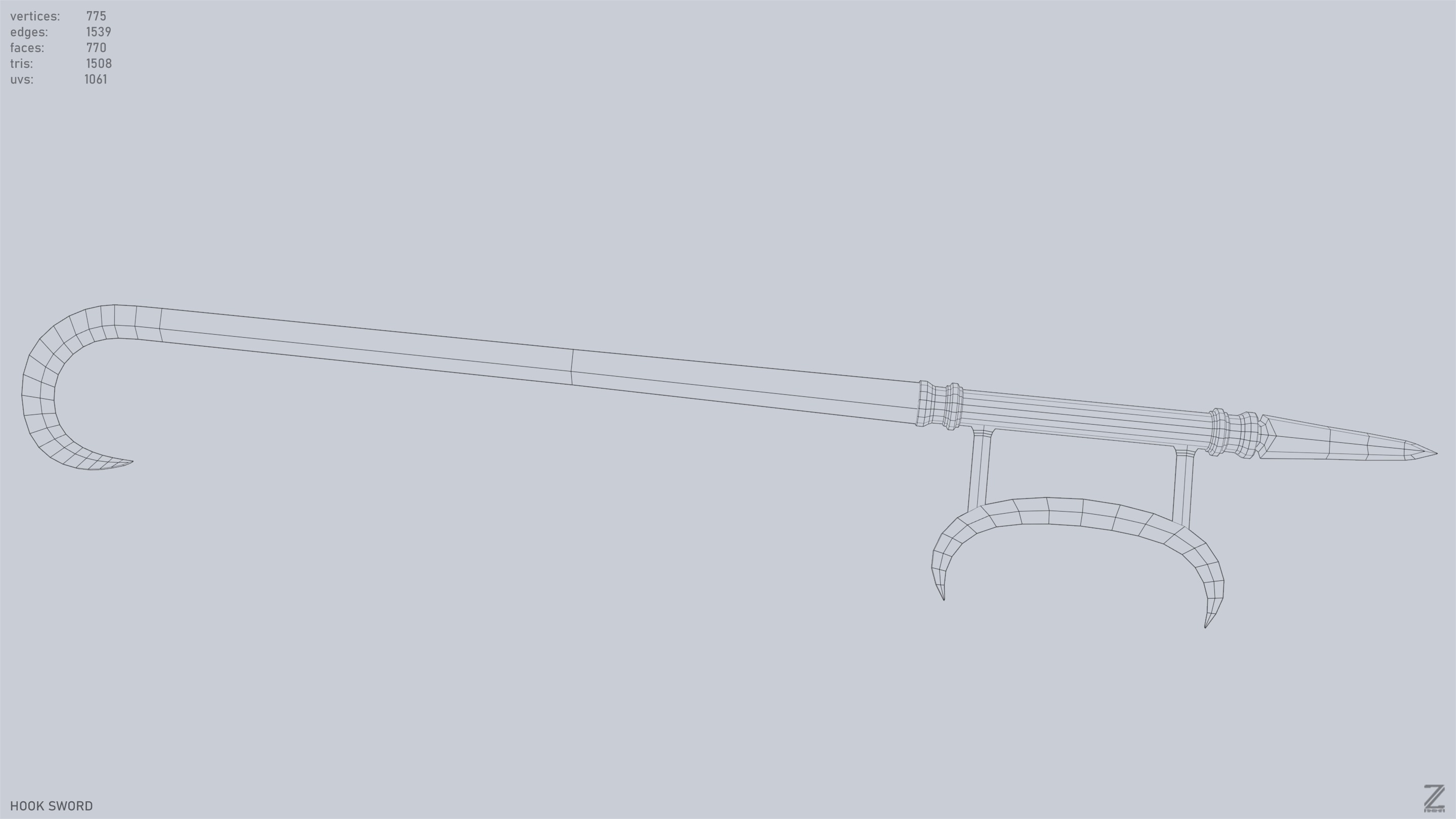 Hook sword Low-poly 3D model_11
