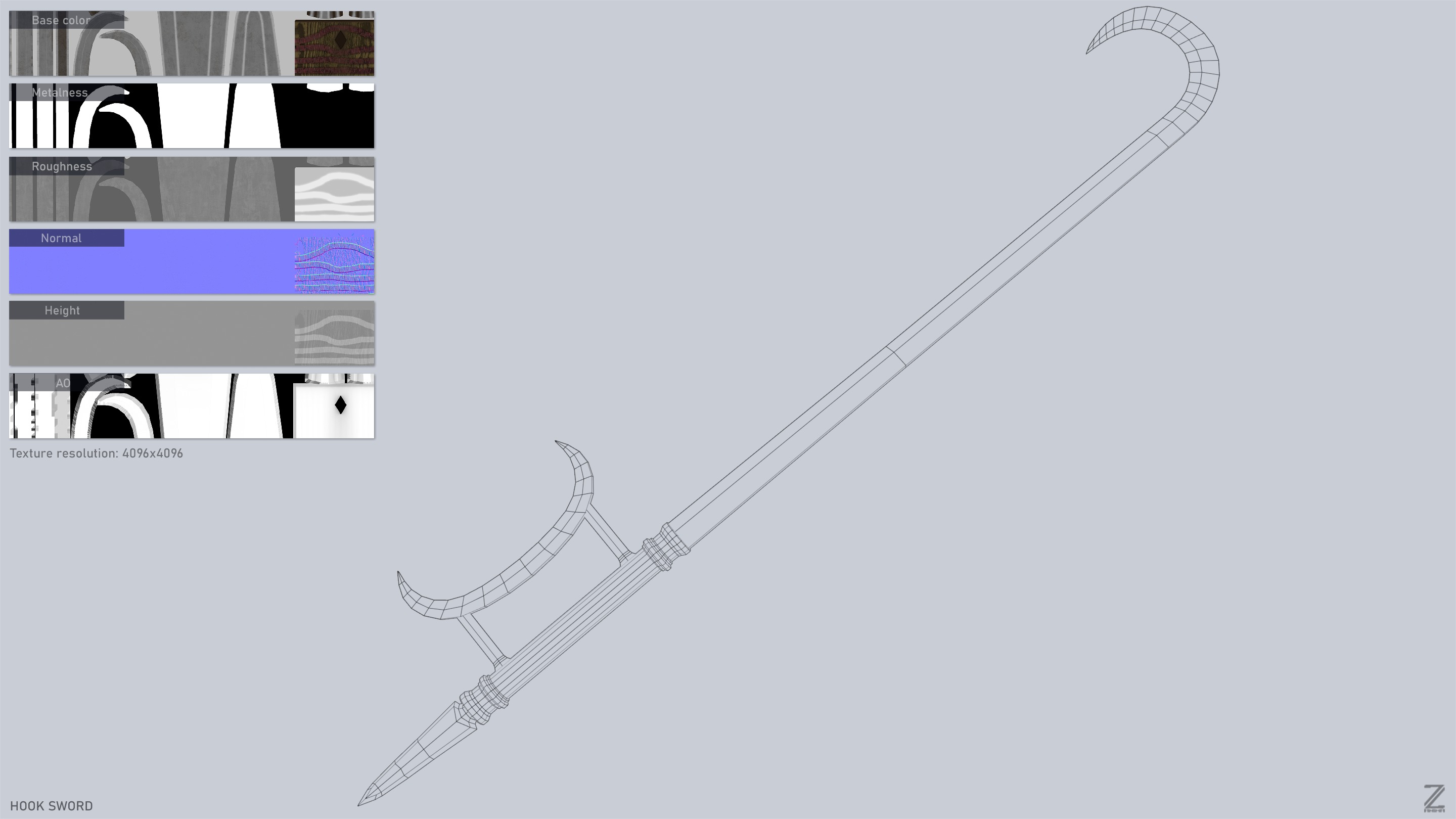 Hook sword Low-poly 3D model_3