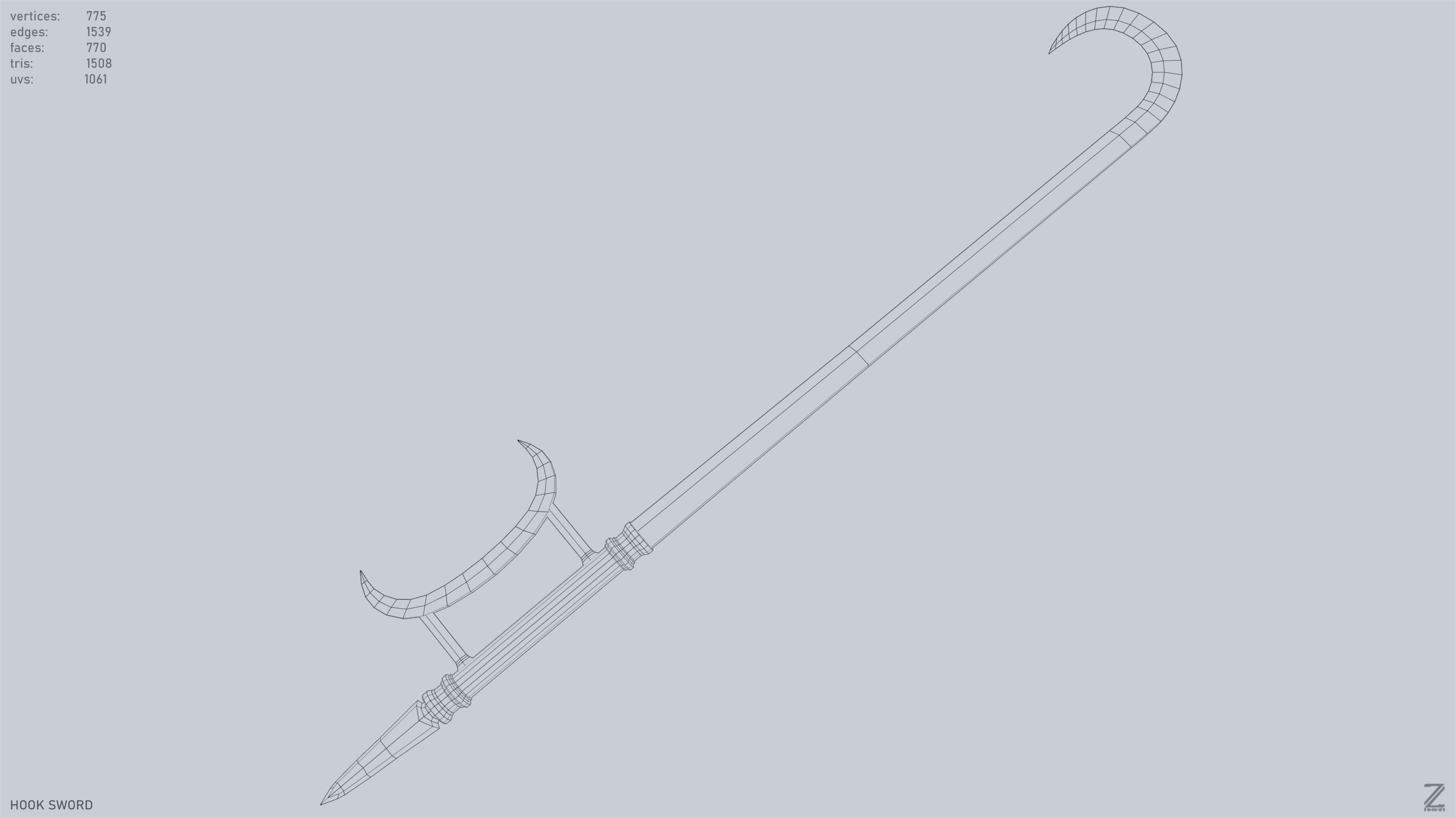Hook sword Low-poly 3D model_15