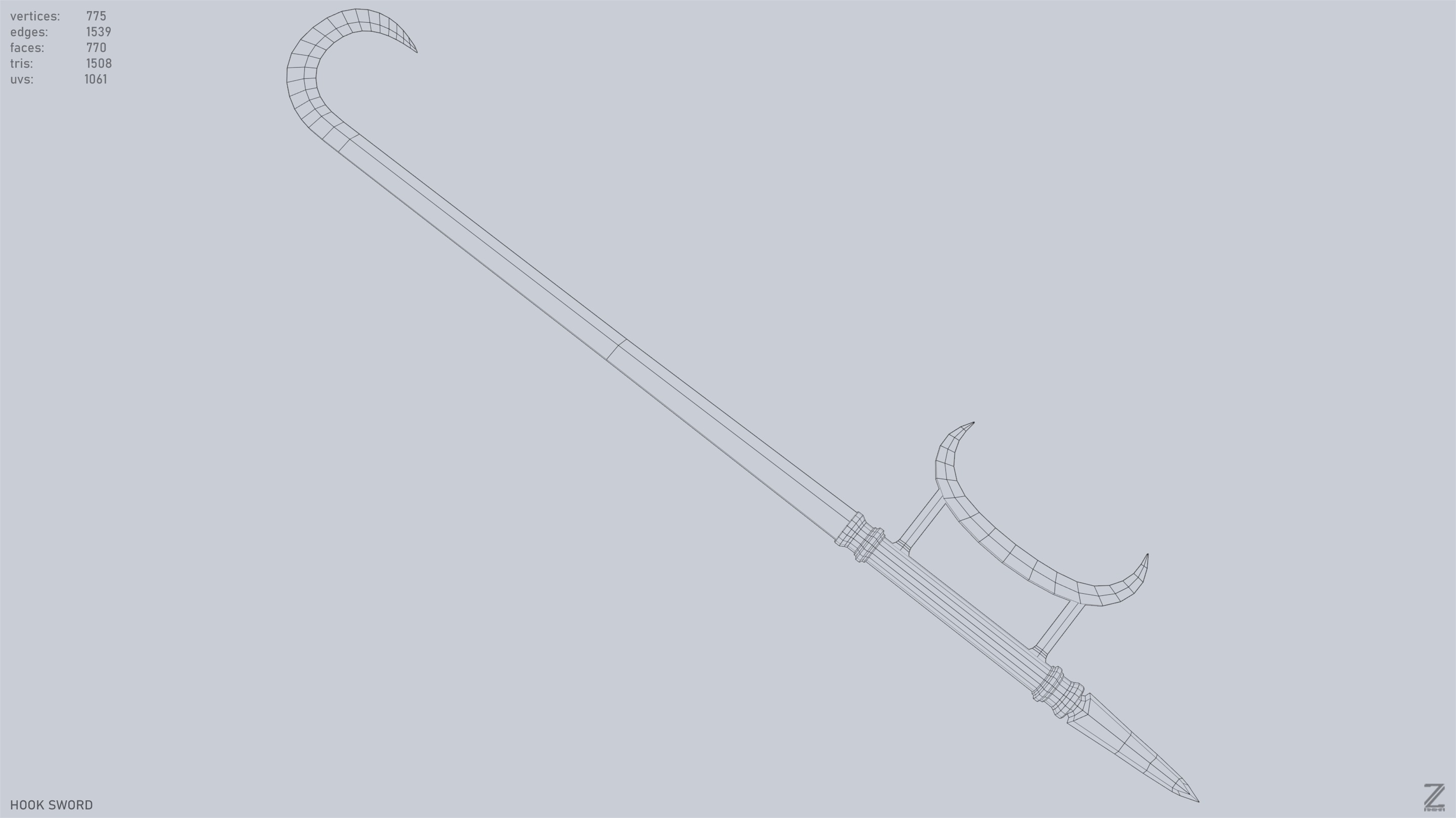 Hook sword Low-poly 3D model_10