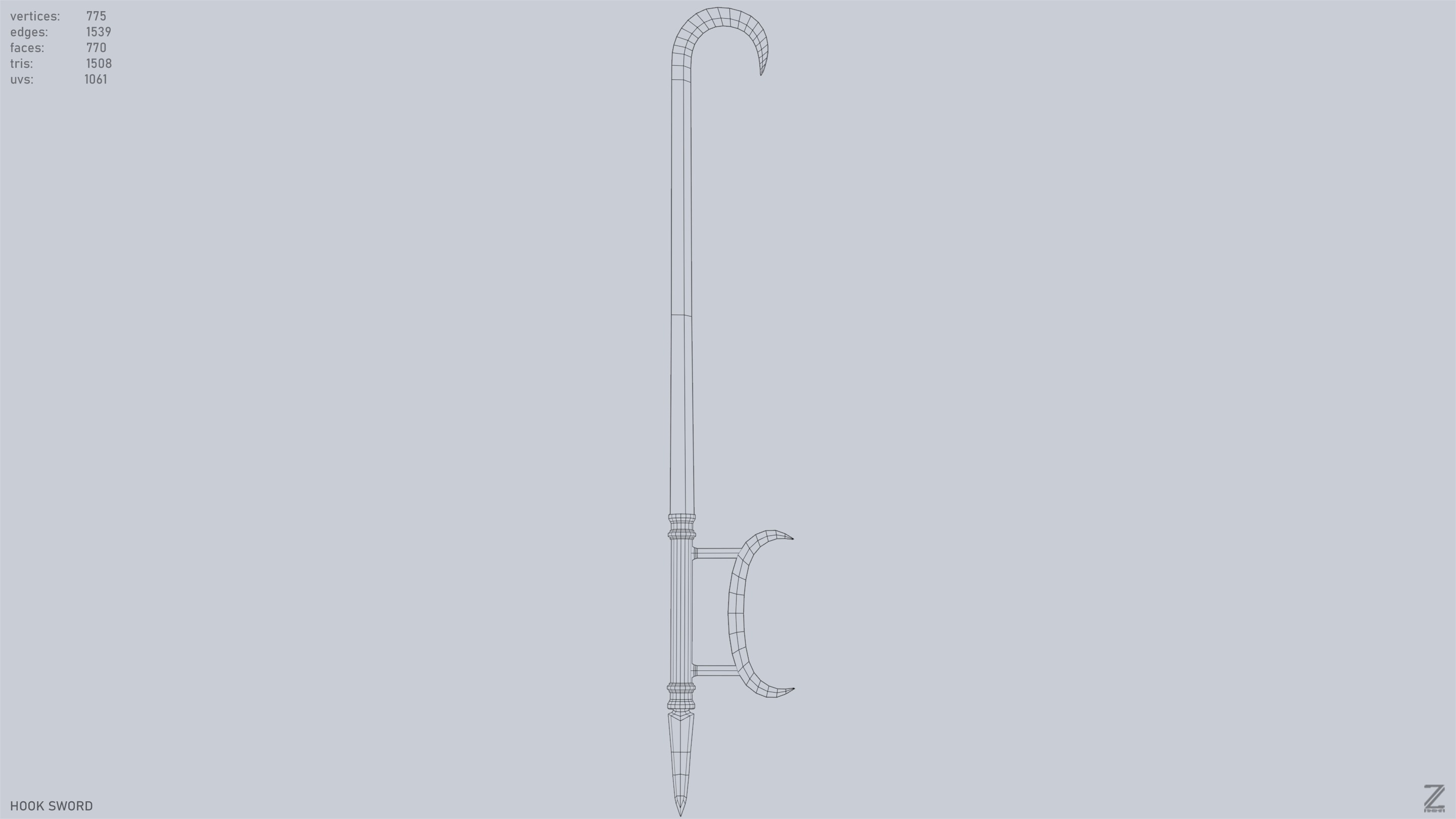Hook sword Low-poly 3D model_9
