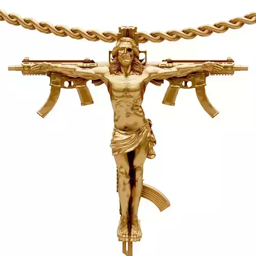 Skull  Jesus gun pendant silver gold printable jewelry 3D model
