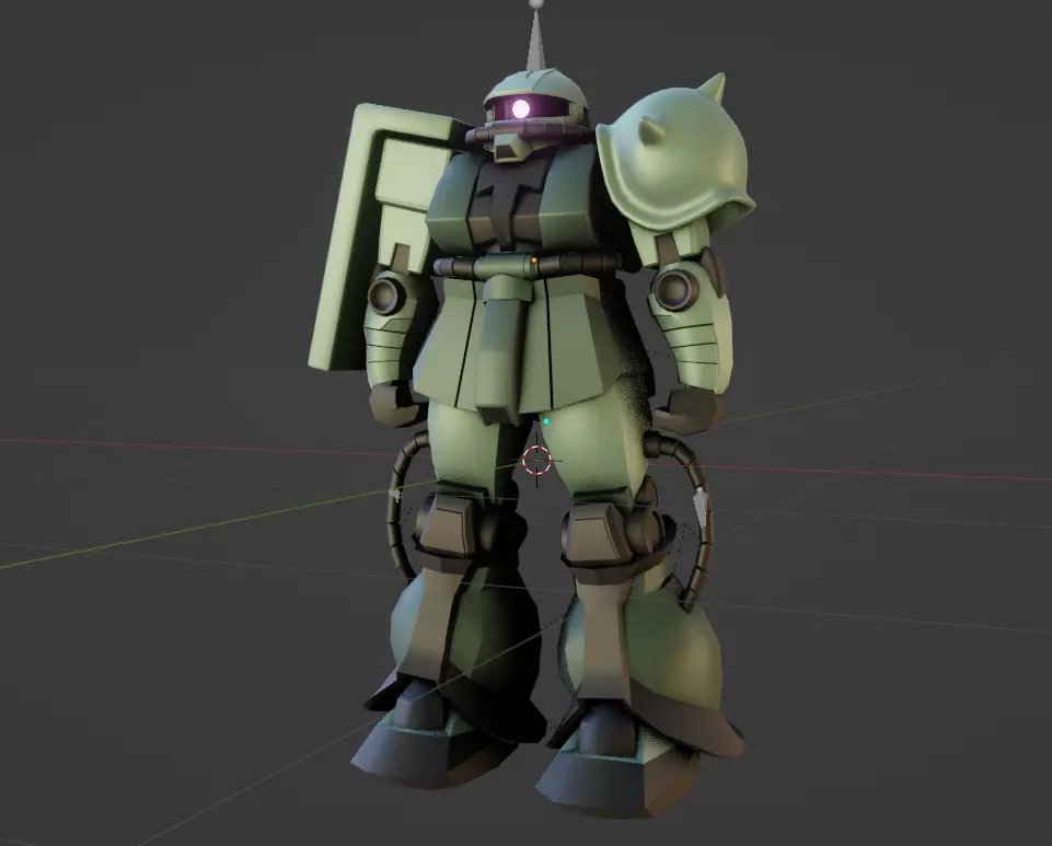 MS-06 Zaku II with rig Low-poly 3D model_0