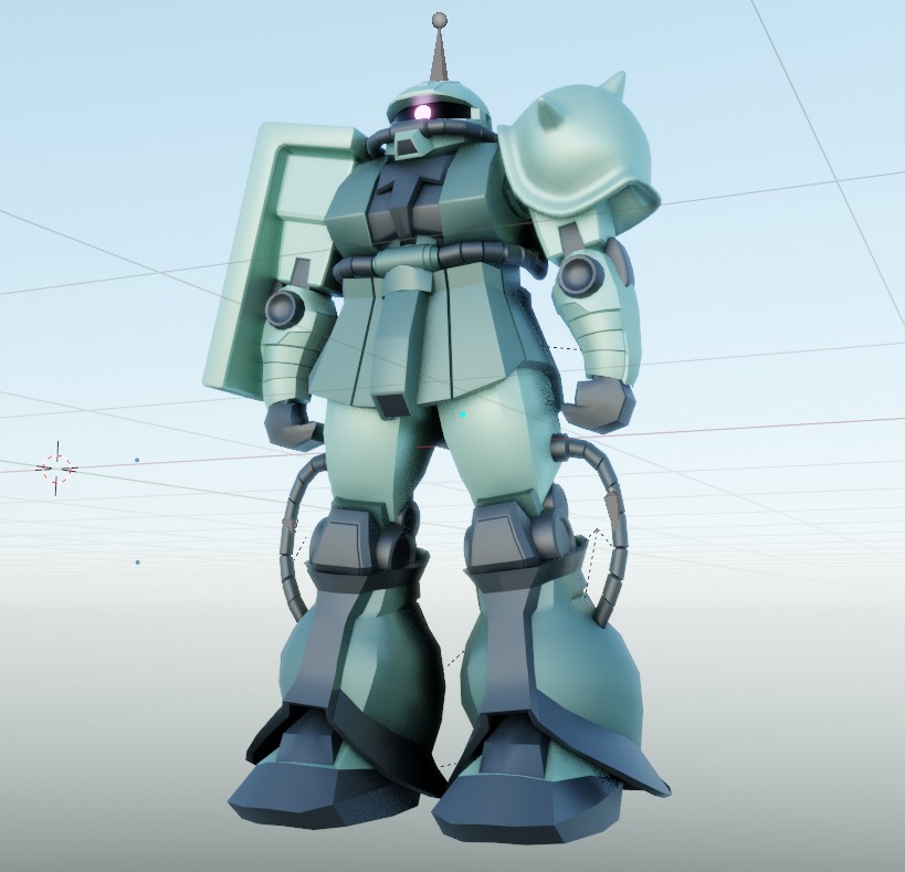 MS-06 Zaku II with rig Low-poly 3D model_4