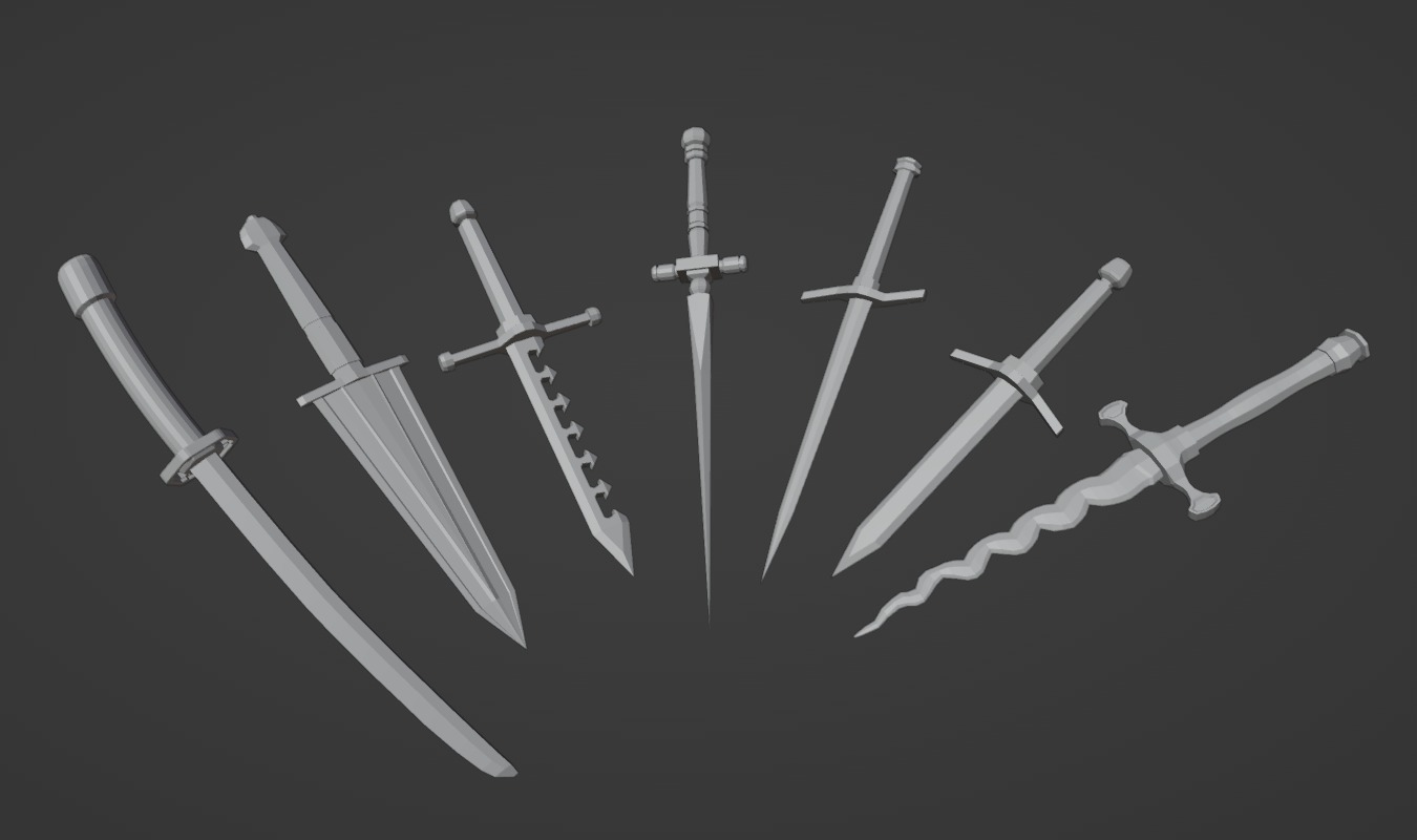7 Low-poly Medieval Fantasy Daggers For Games Low-poly 3D model Low-poly 3D model_3