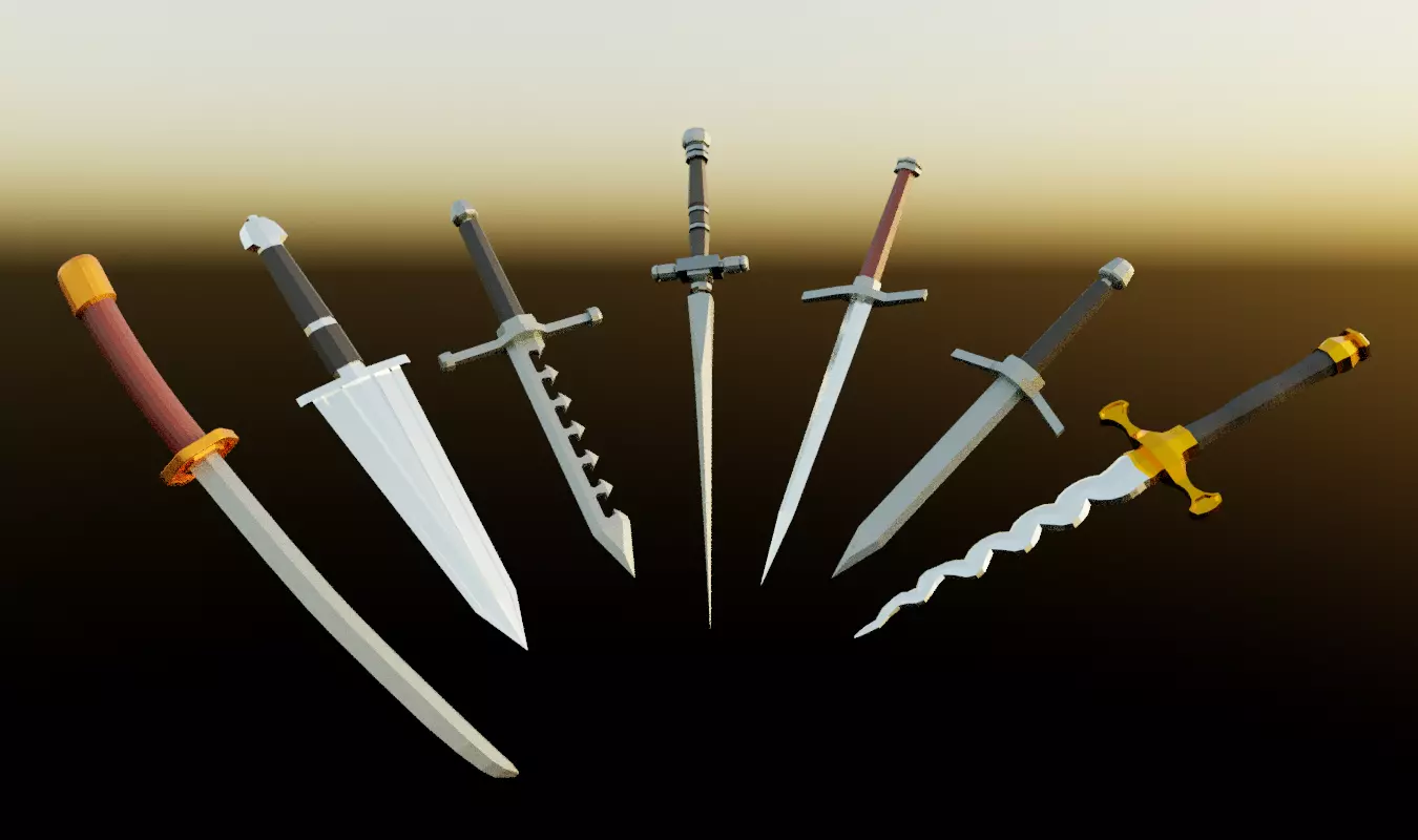 7 Low-poly Medieval Fantasy Daggers For Games Low-poly 3D model Low-poly 3D model_0