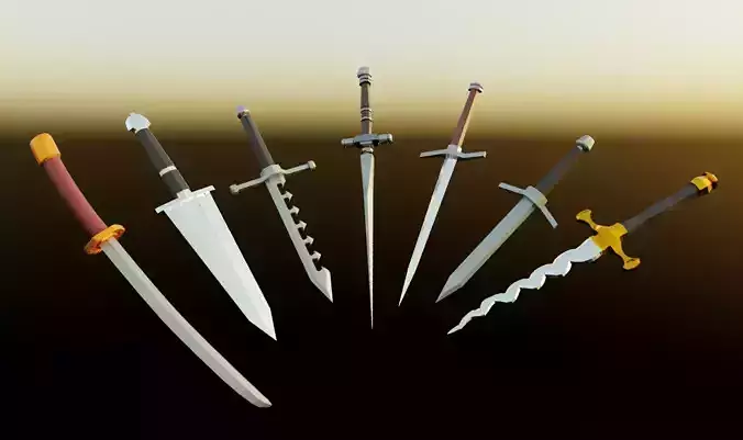 7 Low-poly Medieval Fantasy Daggers For Games Low-poly 3D model