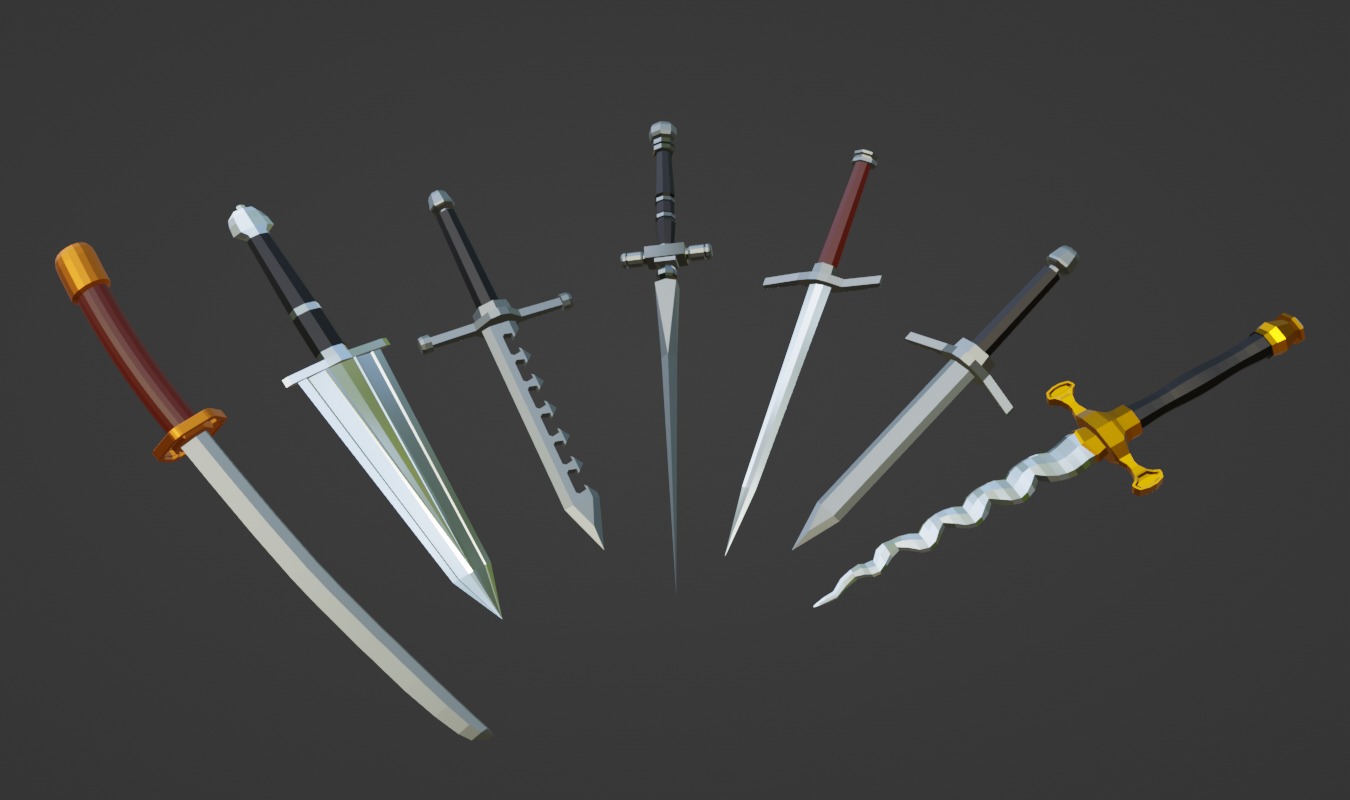 7 Low-poly Medieval Fantasy Daggers For Games Low-poly 3D model Low-poly 3D model_2