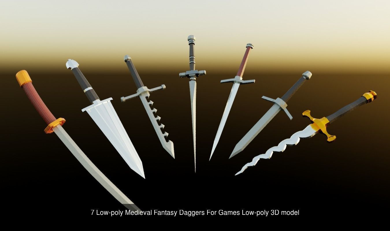 Low-poly Medieval Fantasy Weapons Pack For Games And 3D Printing 3D Model Collection_3