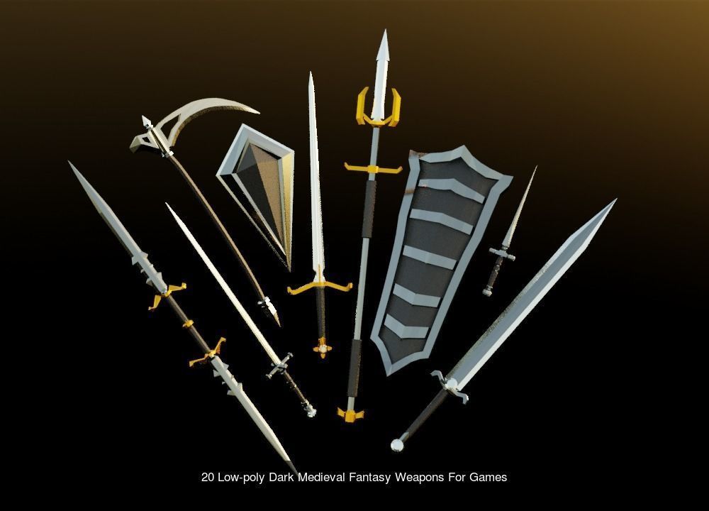 Low-poly Medieval Fantasy Weapons Pack For Games And 3D Printing 3D Model Collection_2