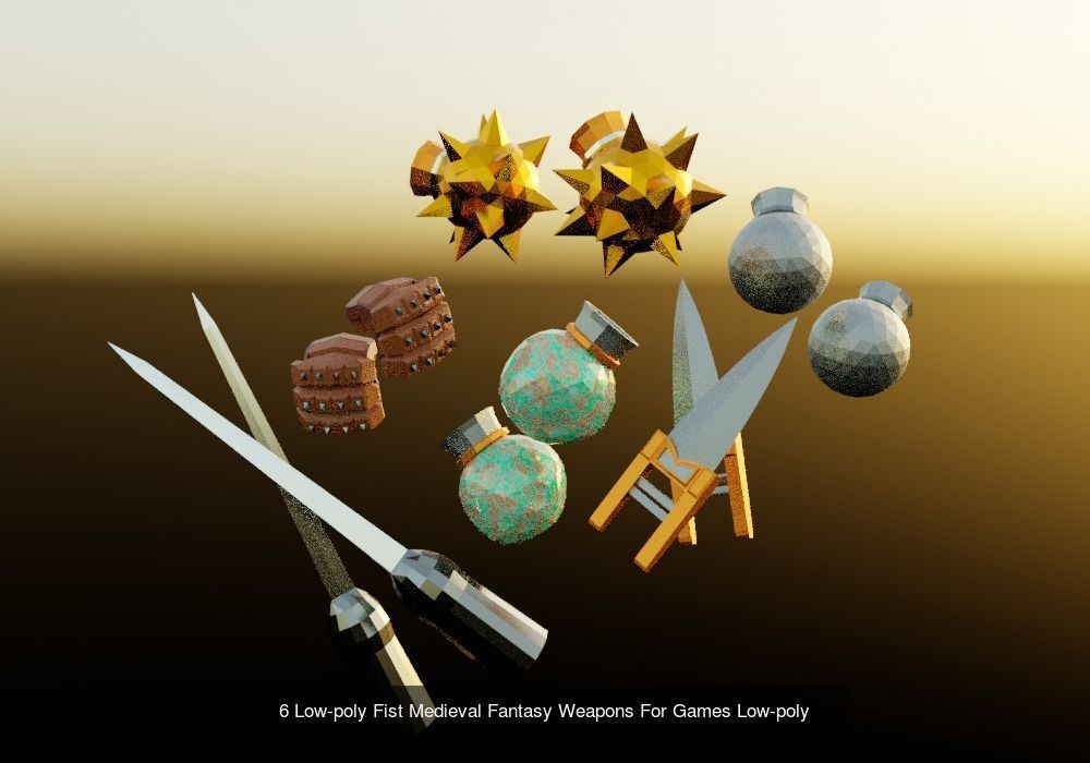 Low-poly Medieval Fantasy Weapons Pack For Games And 3D Printing 3D Model Collection_4