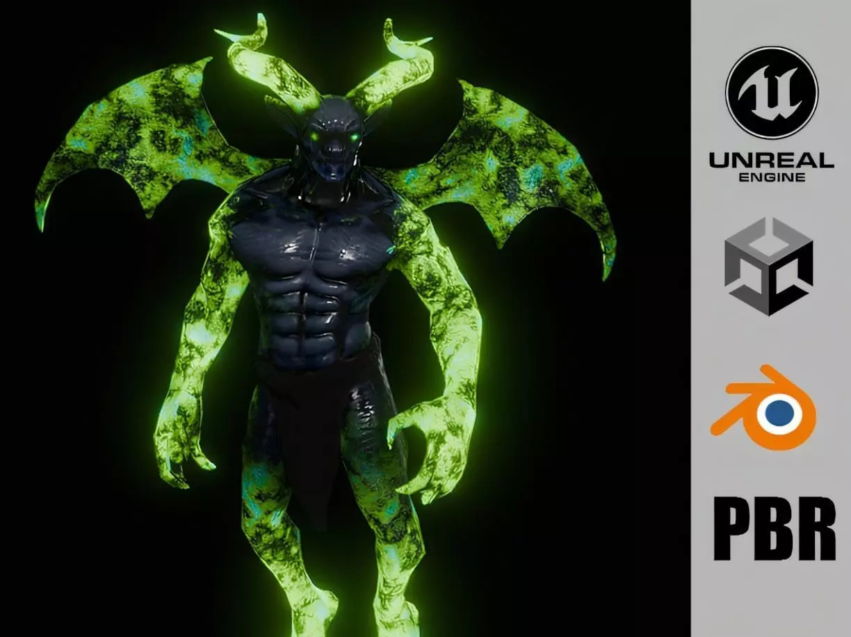 Demon Lord 3D Model Game-Ready Fully Rigged 4K Textures Low-poly 3D model