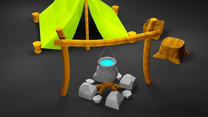 Camp stylized low poly Low-poly 3D model