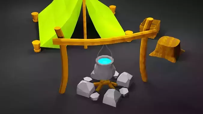 Camp stylized low poly