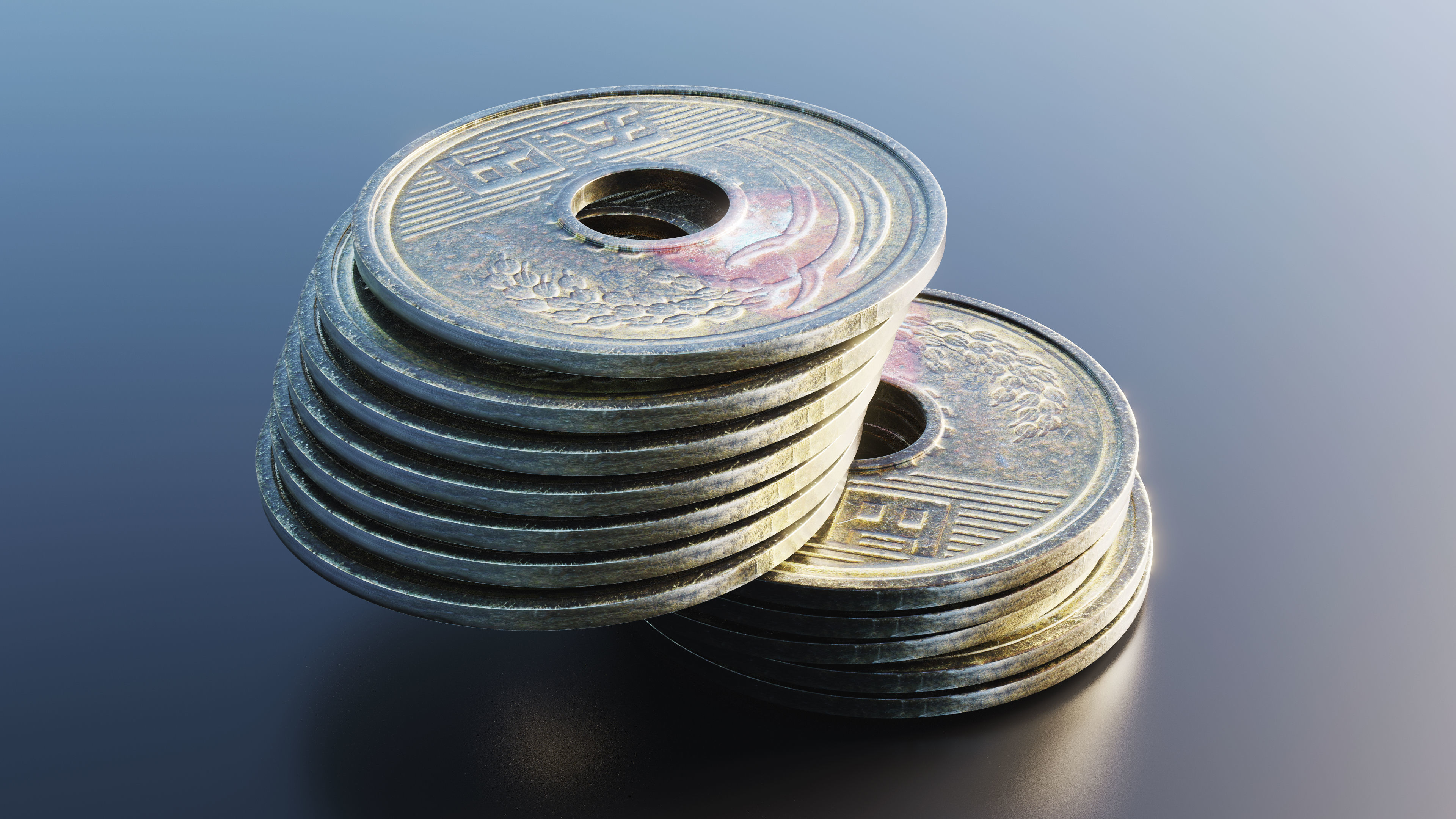 Japanese Yen Coin Low-poly 3D model_6