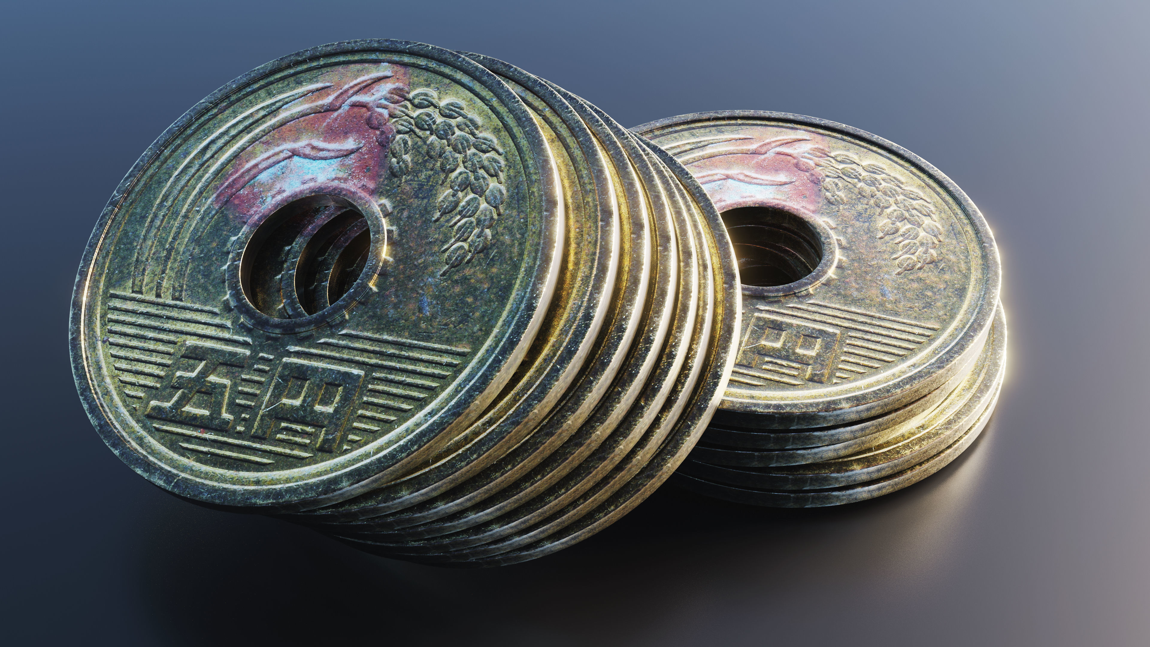 Japanese Yen Coin Low-poly 3D model_7