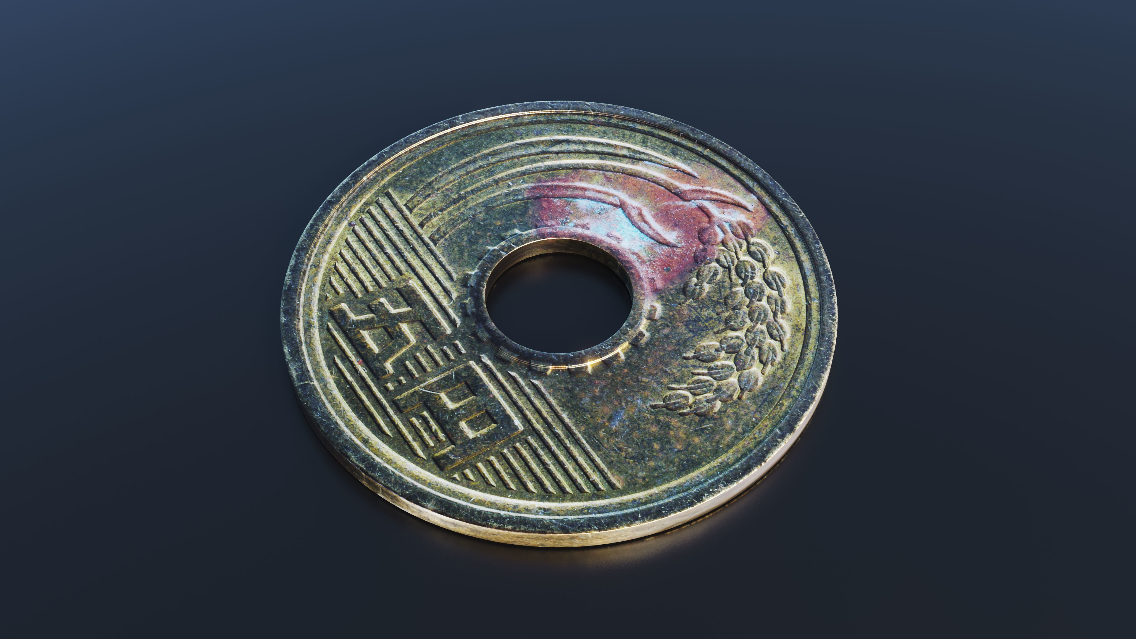 Japanese Yen Coin Low-poly 3D model_2