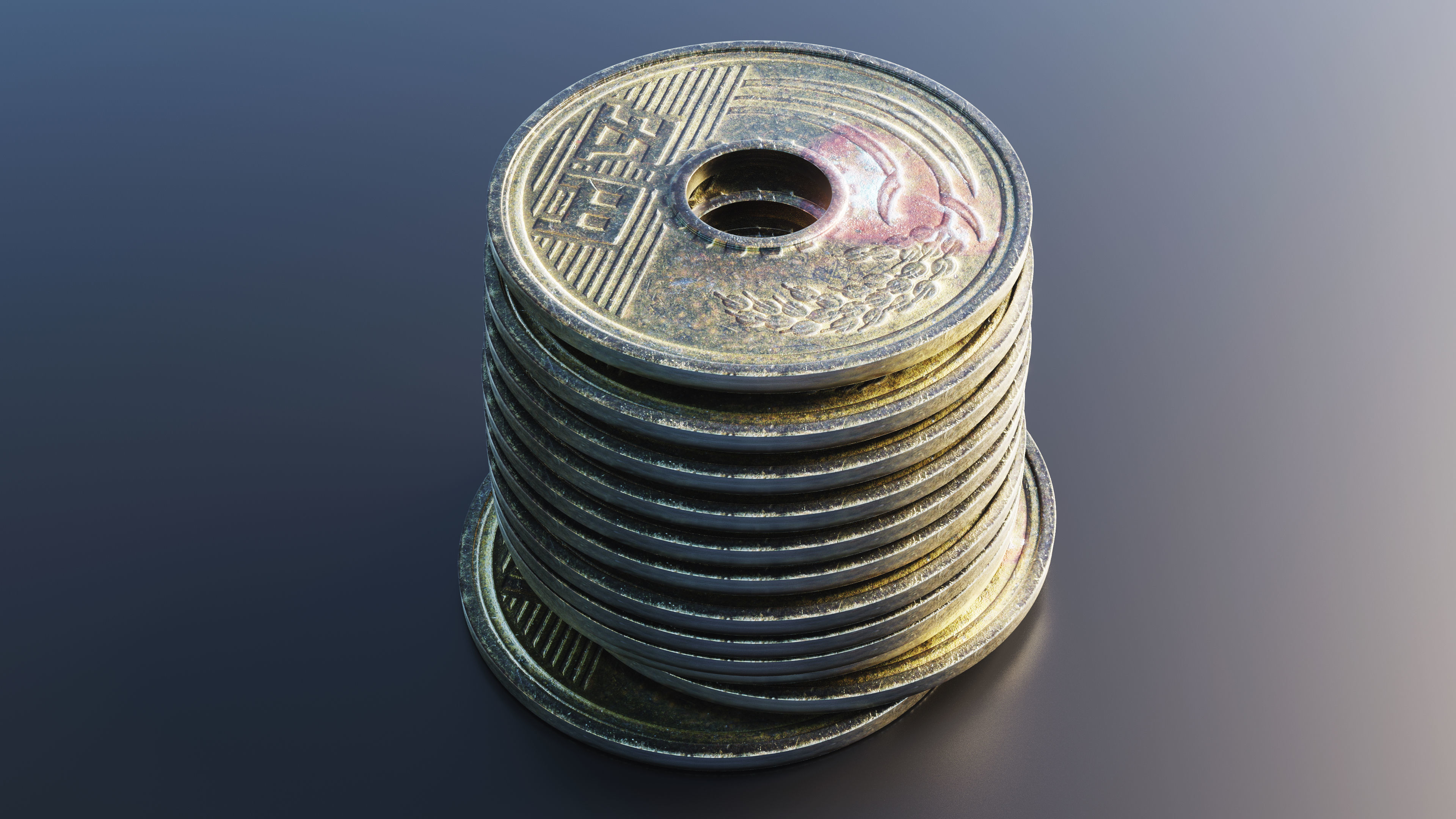 Japanese Yen Coin Low-poly 3D model_5