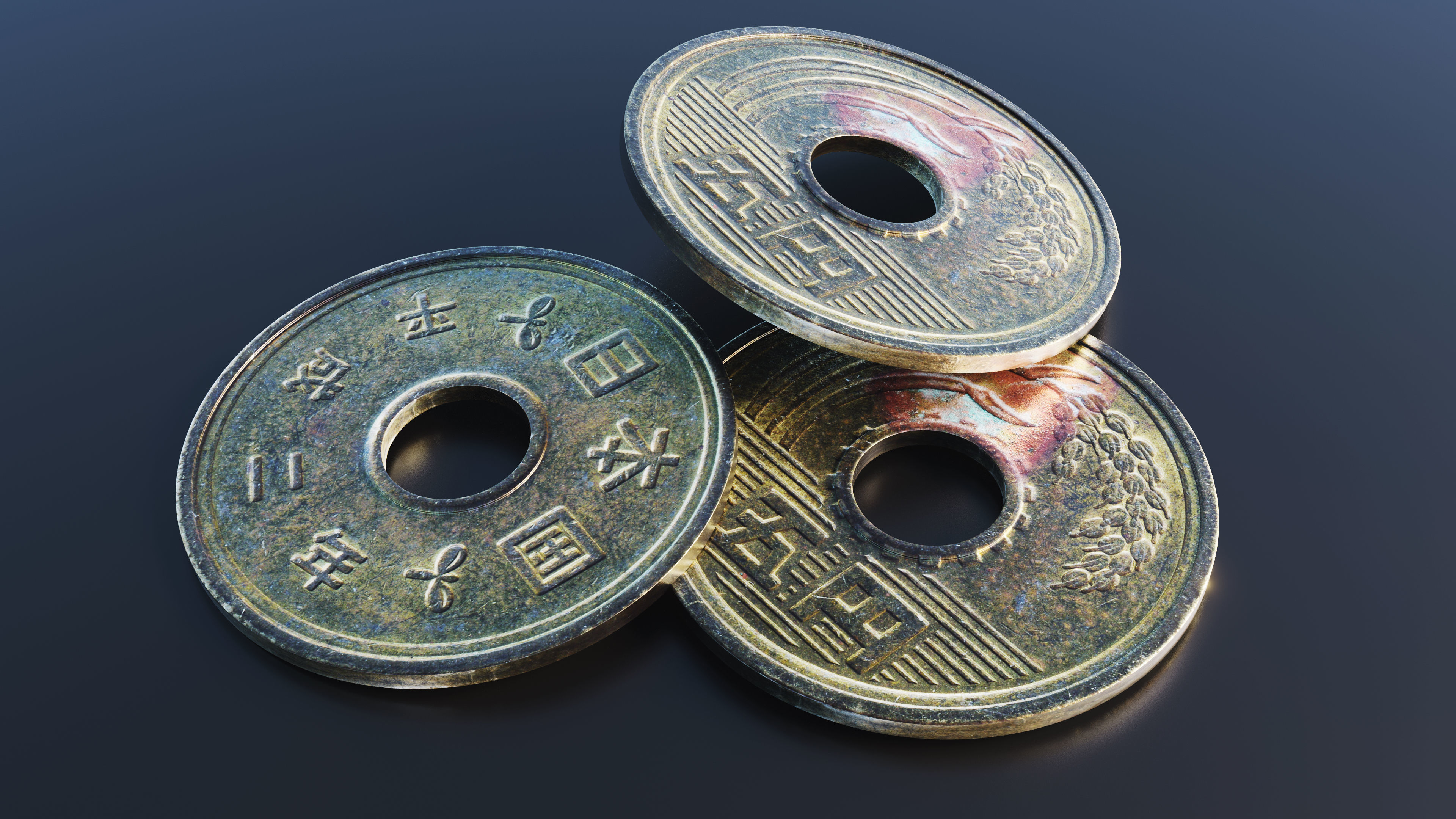 Japanese Yen Coin Low-poly 3D model_8