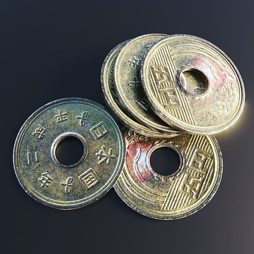 Japanese Yen Coin Low-poly 3D model