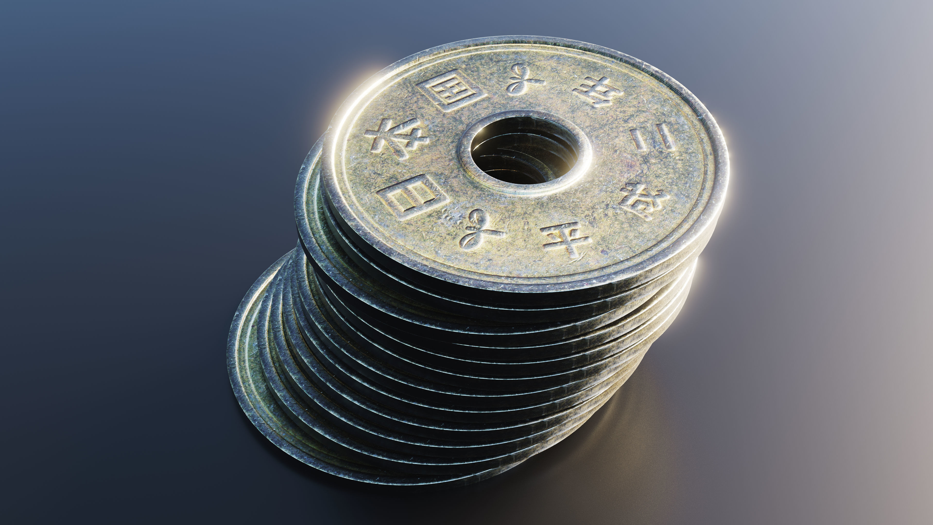 Japanese Yen Coin Low-poly 3D model_4