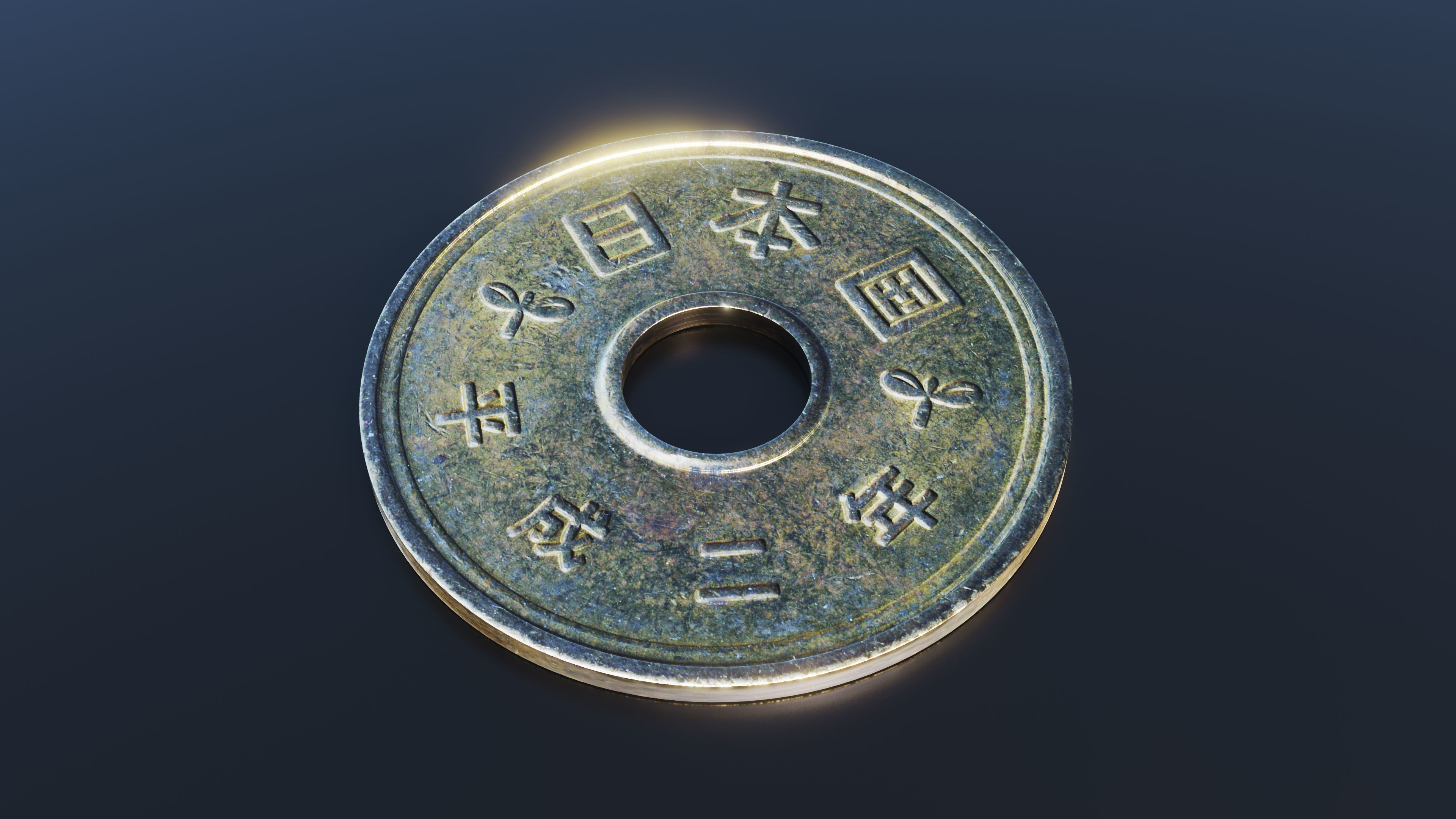 Japanese Yen Coin Low-poly 3D model_3