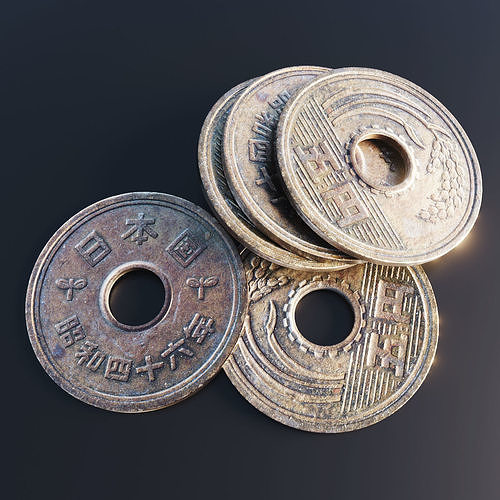 Japanese Yen Coin Low-poly 3D model