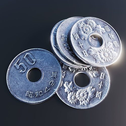 Japanese Yen Coin Low-poly 3D model