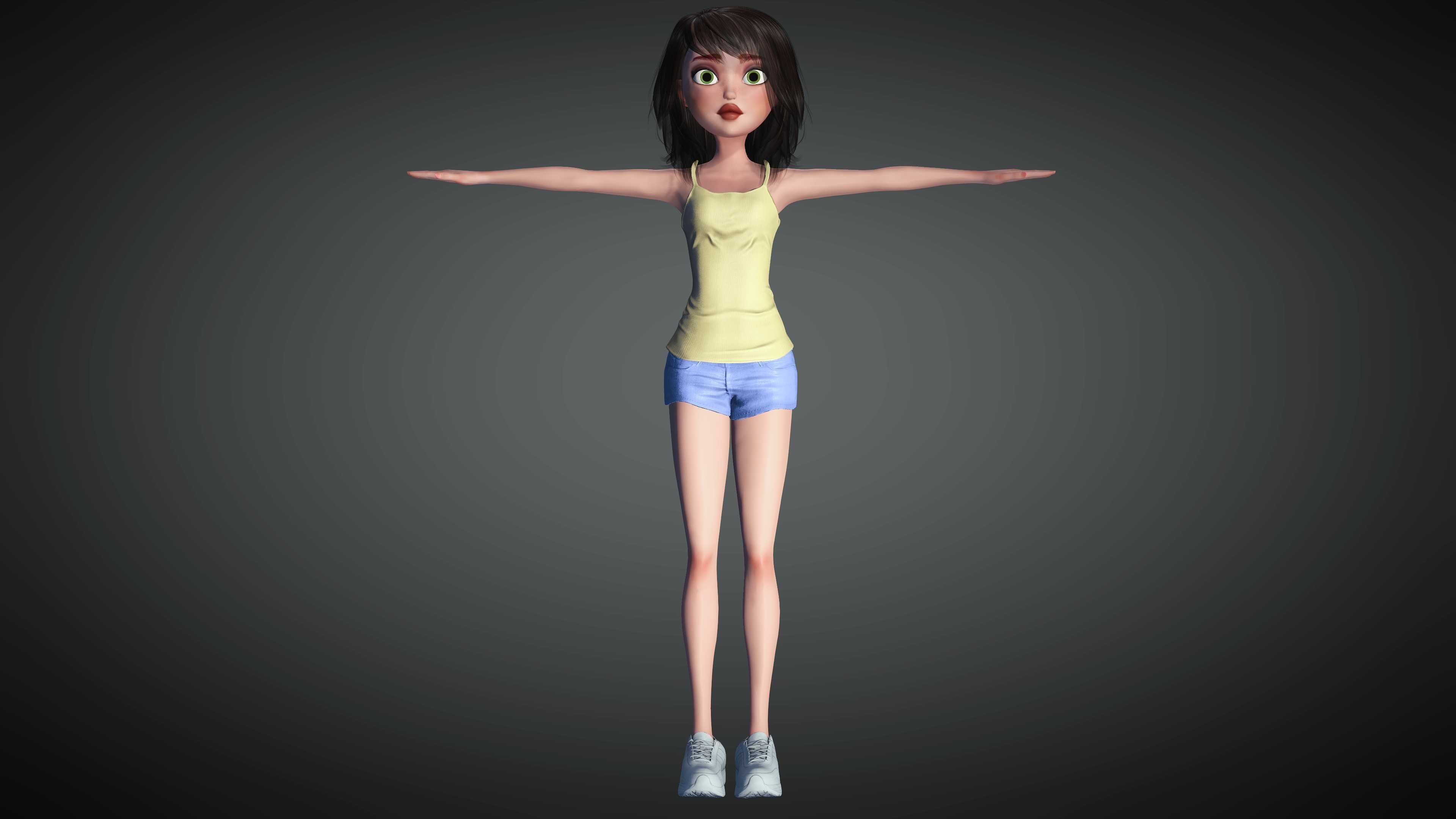 Toon Girl Selena Low-poly 3D model_1