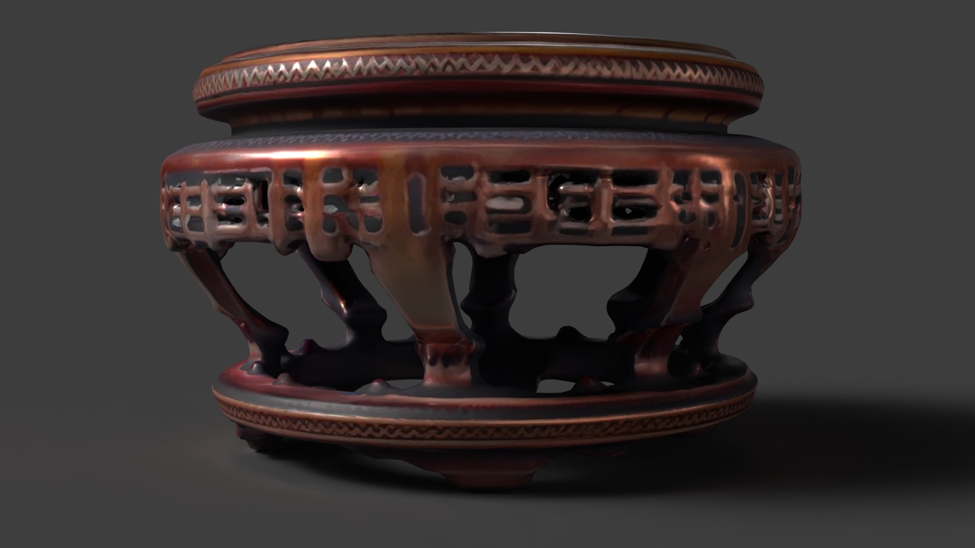 Chinese wooden round display stand Low-poly 3D model_6