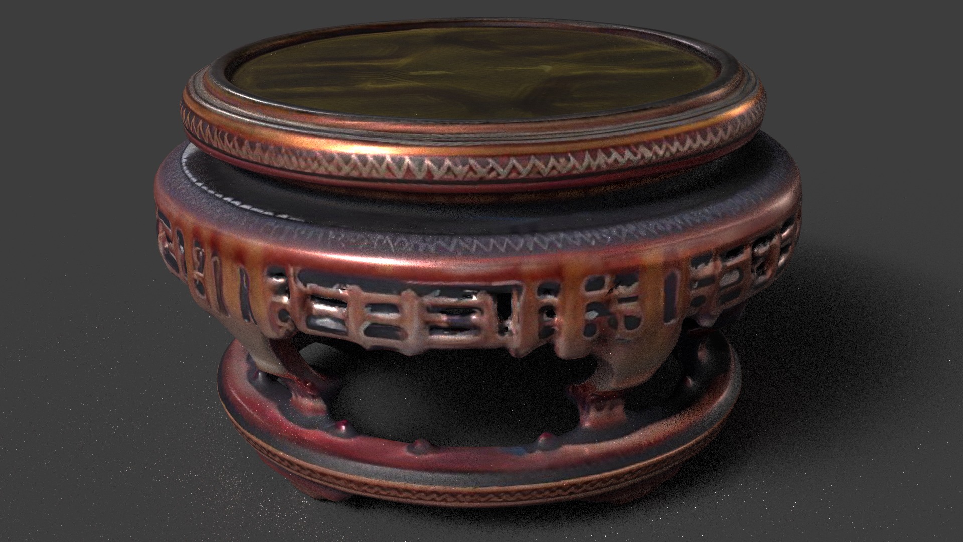 Chinese wooden round display stand Low-poly 3D model_3