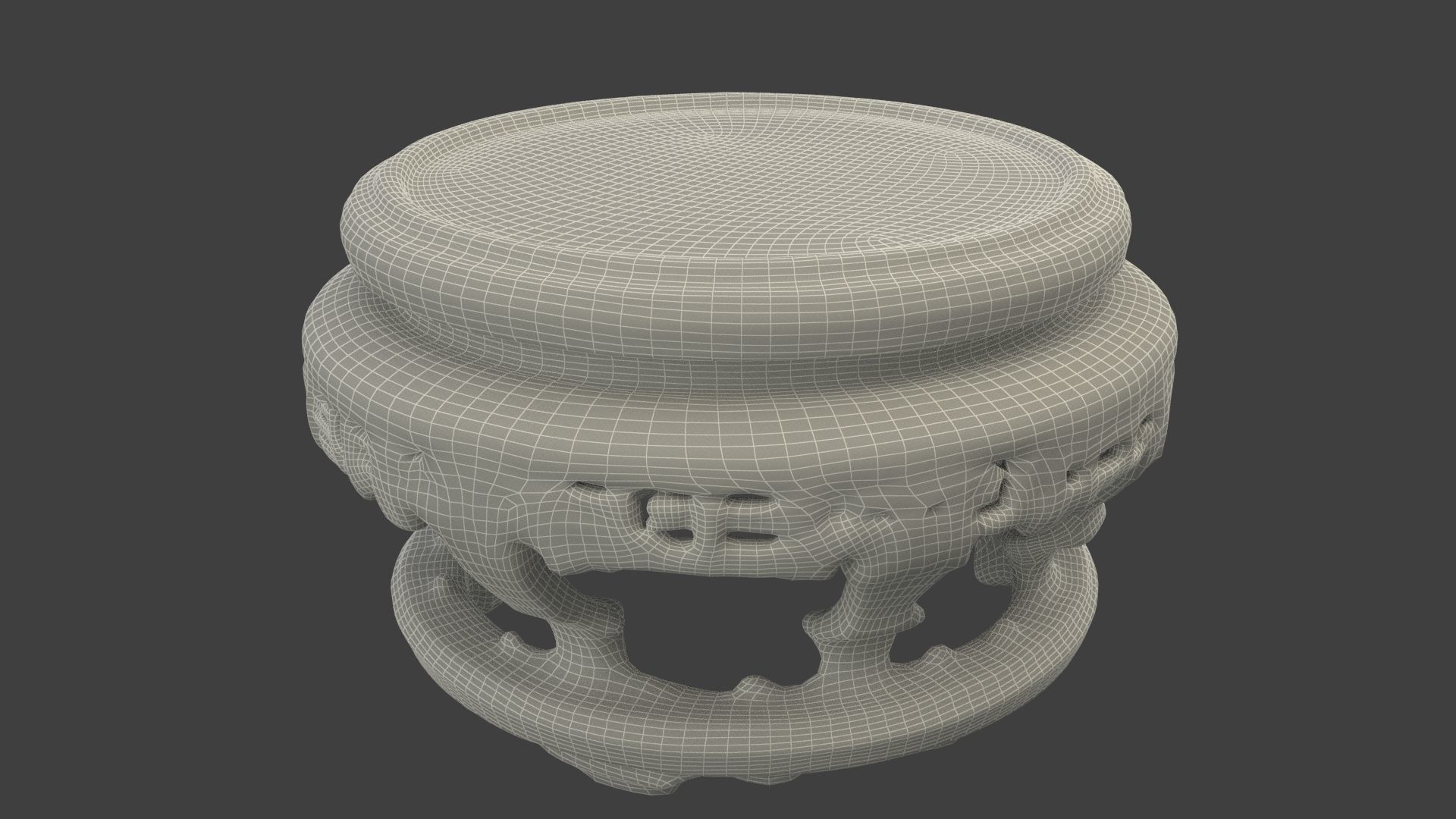 Chinese wooden round display stand Low-poly 3D model_11