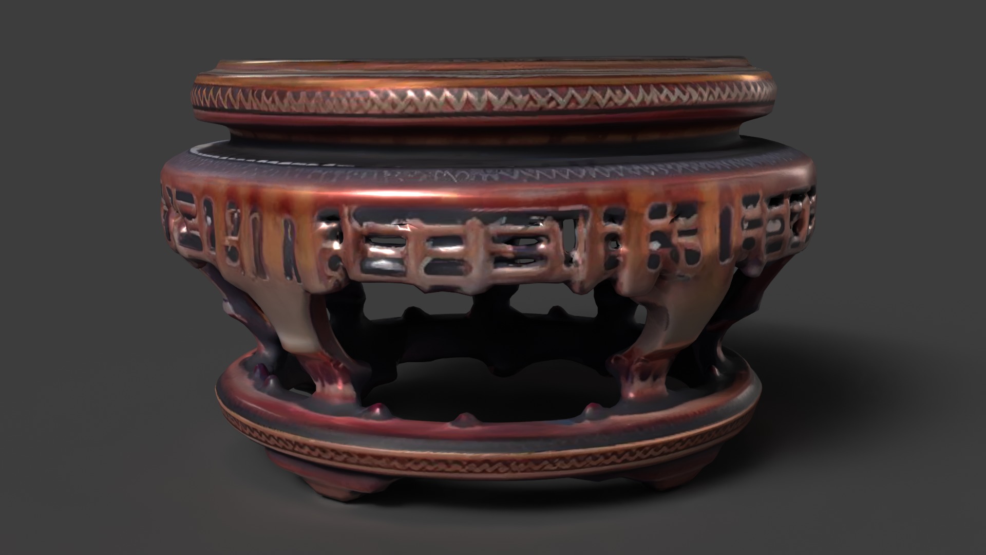 Chinese wooden round display stand Low-poly 3D model_4
