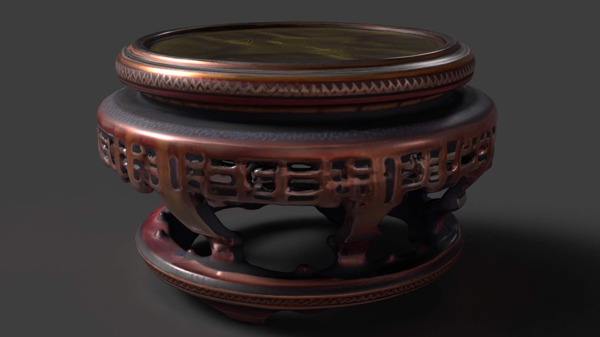 Chinese wooden round display stand Low-poly 3D model_7