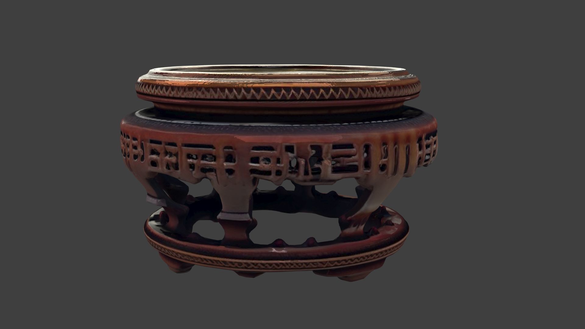 Chinese wooden round display stand Low-poly 3D model_9