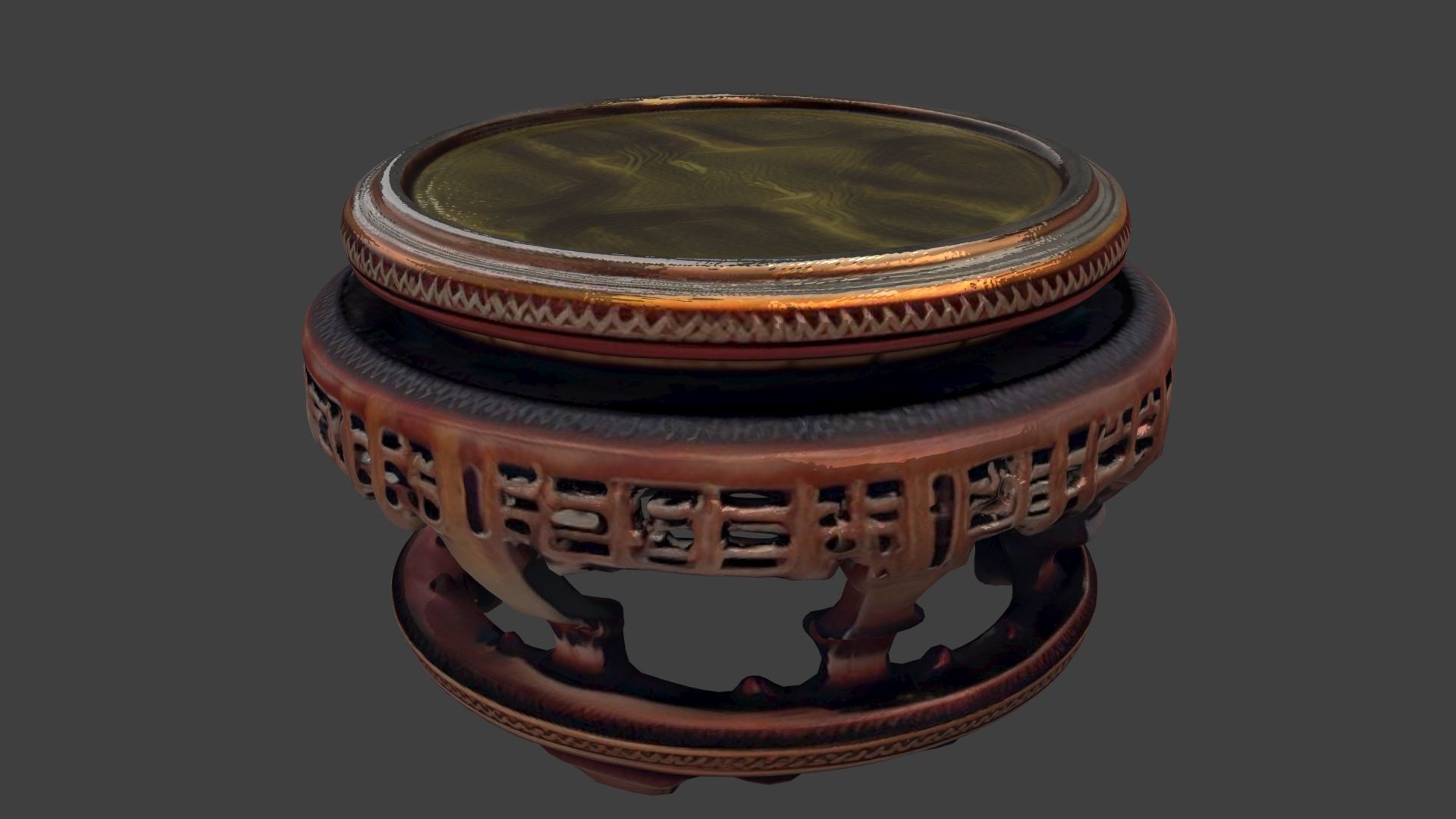 Chinese wooden round display stand Low-poly 3D model_10